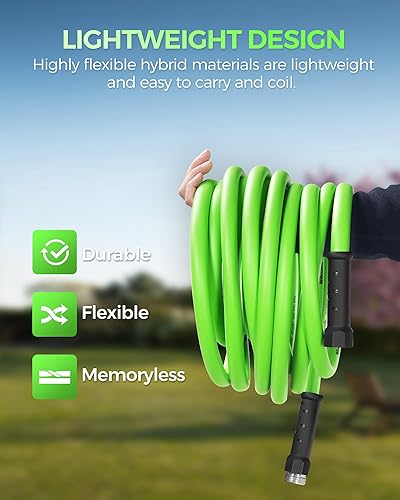 Miniatura 5 de Manguera de jardín de 30 pies x 58 pulgadas, manguera de agua con mango giratorio, accesorios de aluminio sólido, ligera, resistente, manguera verde