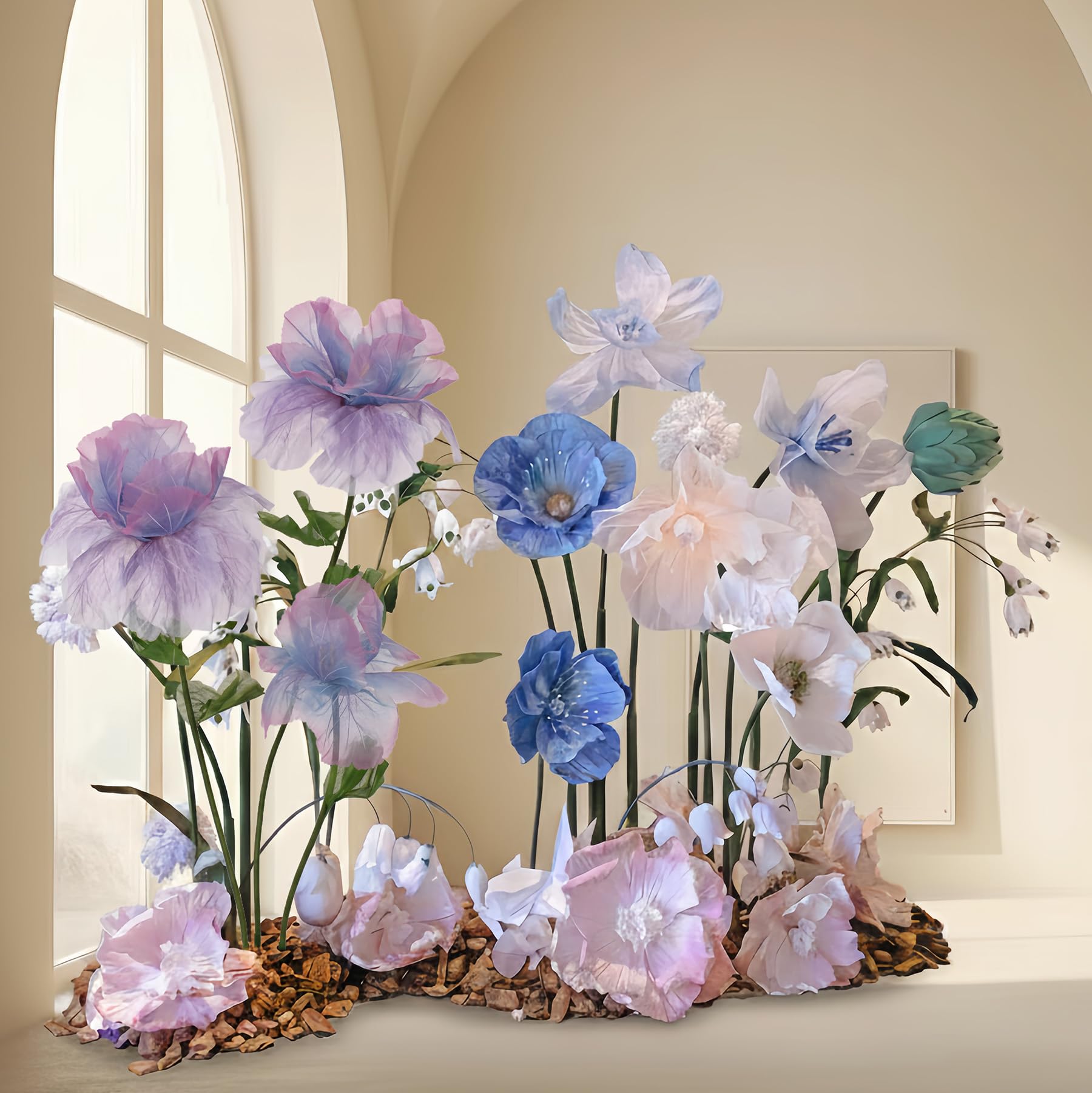 Photo 1 of 5.58 Ft Giant Artificial Flowers, Waterproof Non-Woven & Organza Large Standing Floral with Base, Oversized Whimsical Decor for Outdoor Wedding Backdrop, Shop Window Display(1, Purple-3)