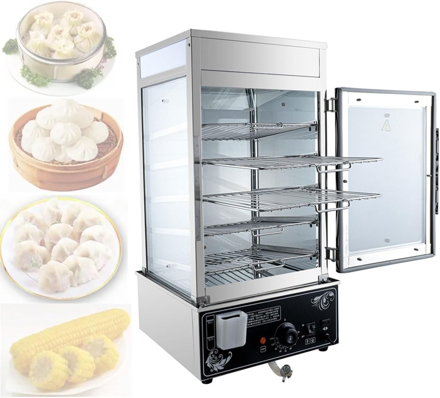 Commercial Bun Steamer 1200W 5-Layer Desktop Electric Food Warming Cabinet with 30-110℃ Temperature Adjustment Stainless Steel Hot Dog Heating Pot for,