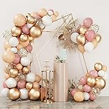 Balloon Arch Garland Kit，Balloons 144Pcs Boho Blush Balloons Garland, Pink And Gold Balloon Arch Kit, Dusty Pink Grey Sand White Balloons for Girl Birthday Wedding Baby Shower Party Decorations