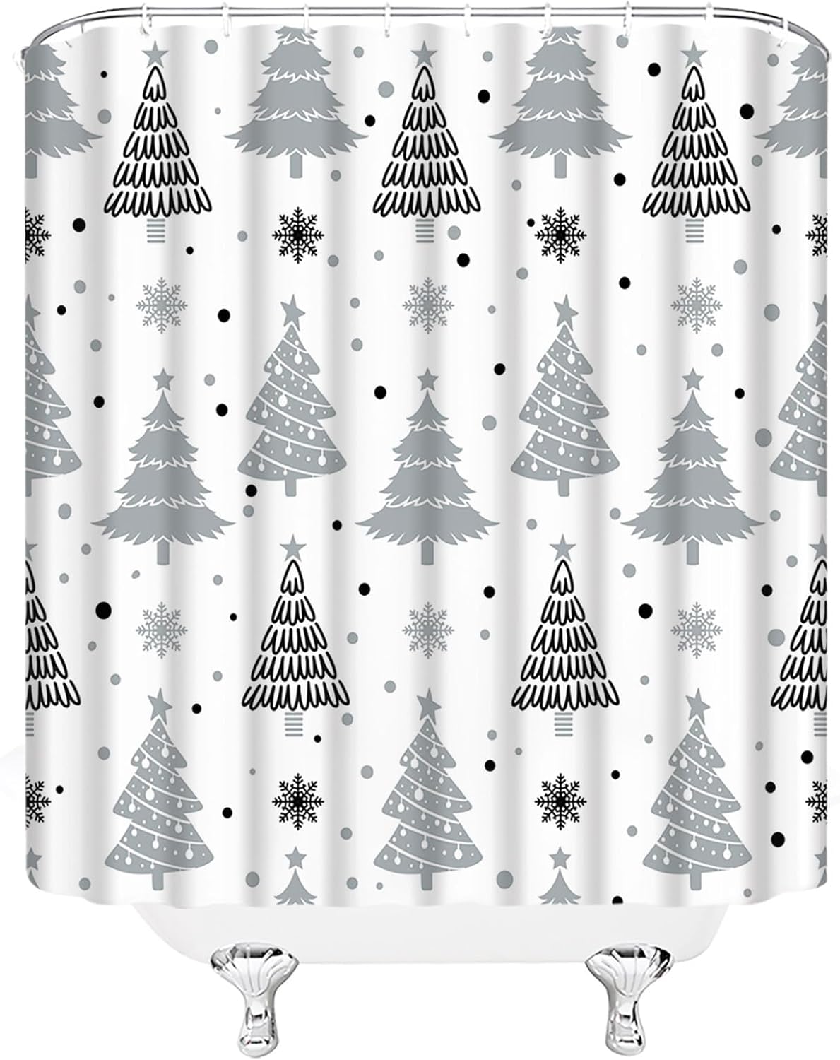 GCTNBJL Christmas Shower Curtain Gray Christmas Tree Snowflake Cute Cartoon Winter Holiday Merry Christmas 70x96(WxH) Inches Bathroom Decor Fabric Curtain with Hooks