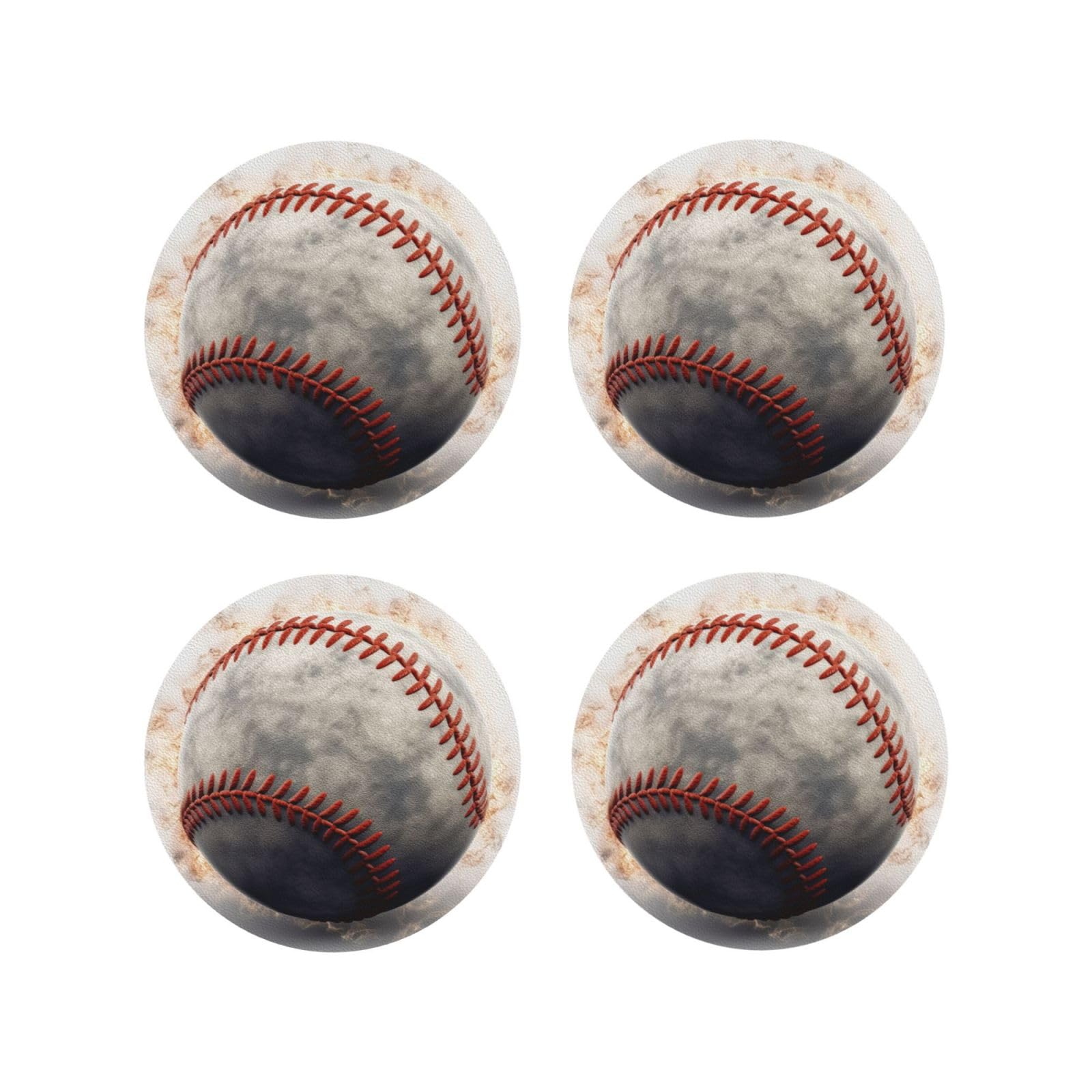 4Pcs PU Leather Coaster for Drinks, Baseball Cup Coastersr 4" Cup Mat Pad, Aesthetic Drink Coasters for Coffee Table, Round Shape Coaster for Tabletop Protection