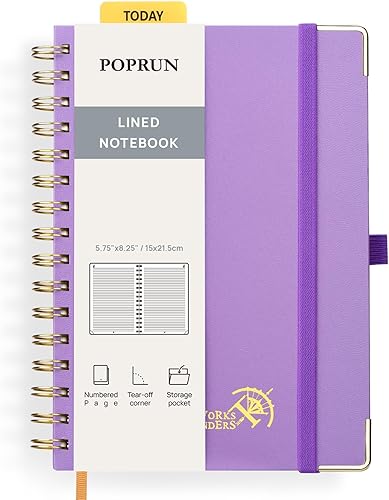 Miniatura 21 de POPRUN Lined Spiral Journal Notebook for Women & Men, 7-1/4" x 9-1/2", 220 Numbered Pages, College Ruled Hardcover Notebook for Work, Journals for