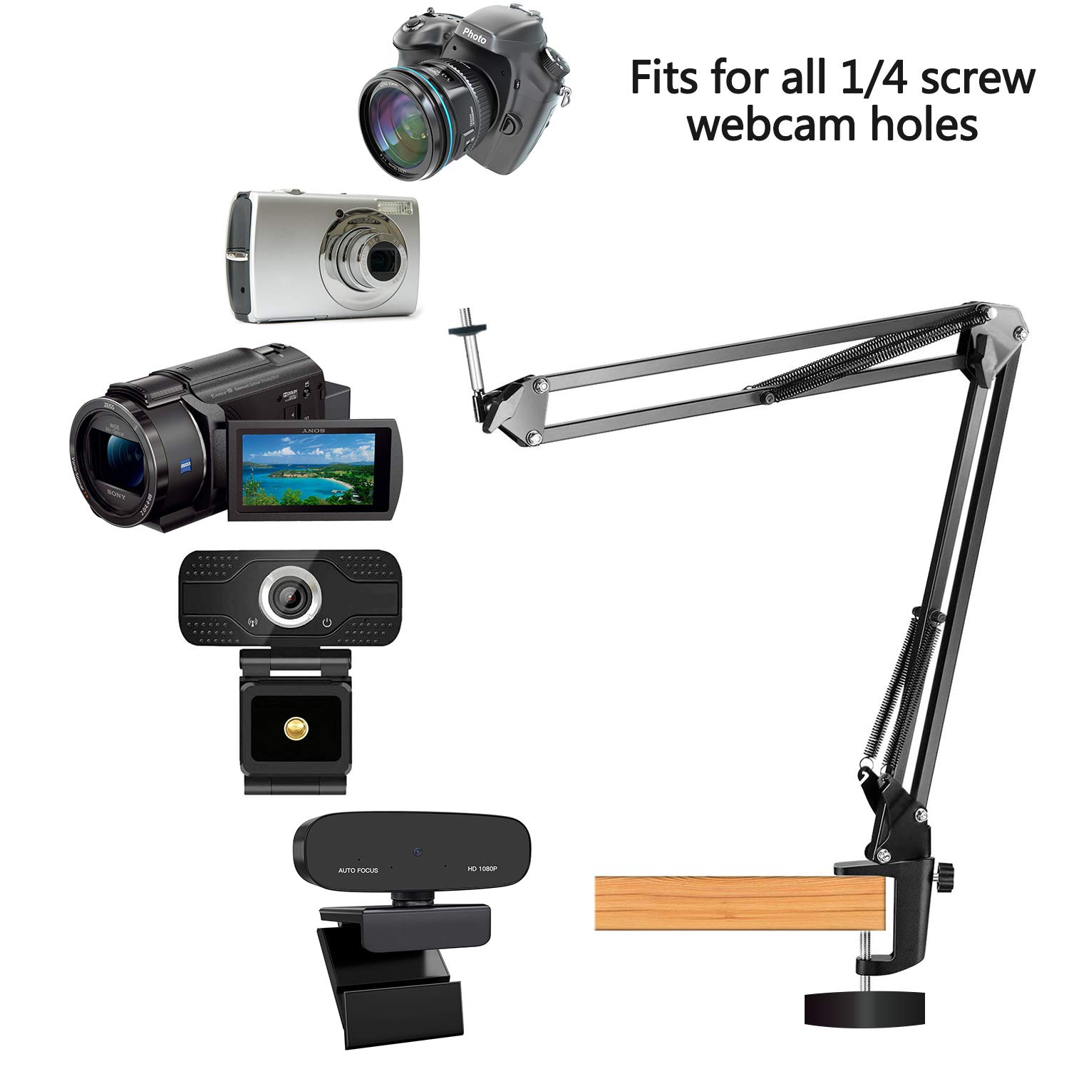 Holder Per Streaming Supporto Webcam A Collo Di Cigno Con Super Morsetto - Per Telefono, Luci LED, GoPro Supporto Universale 1/4