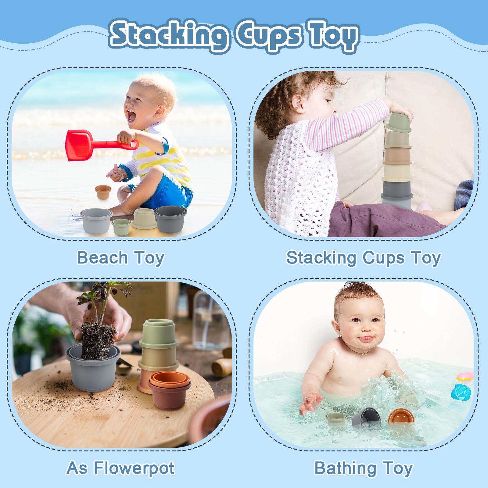 KETIEE Montessori Spielzeug Baby ab 1 Jahr, 6 in 1 Baby Toys Sensorisches Baby Spielzeug, Motorikspielzeug, Stapelturm, UFO Zugschnur, Stapelbecher, Tücherbox, Spinner