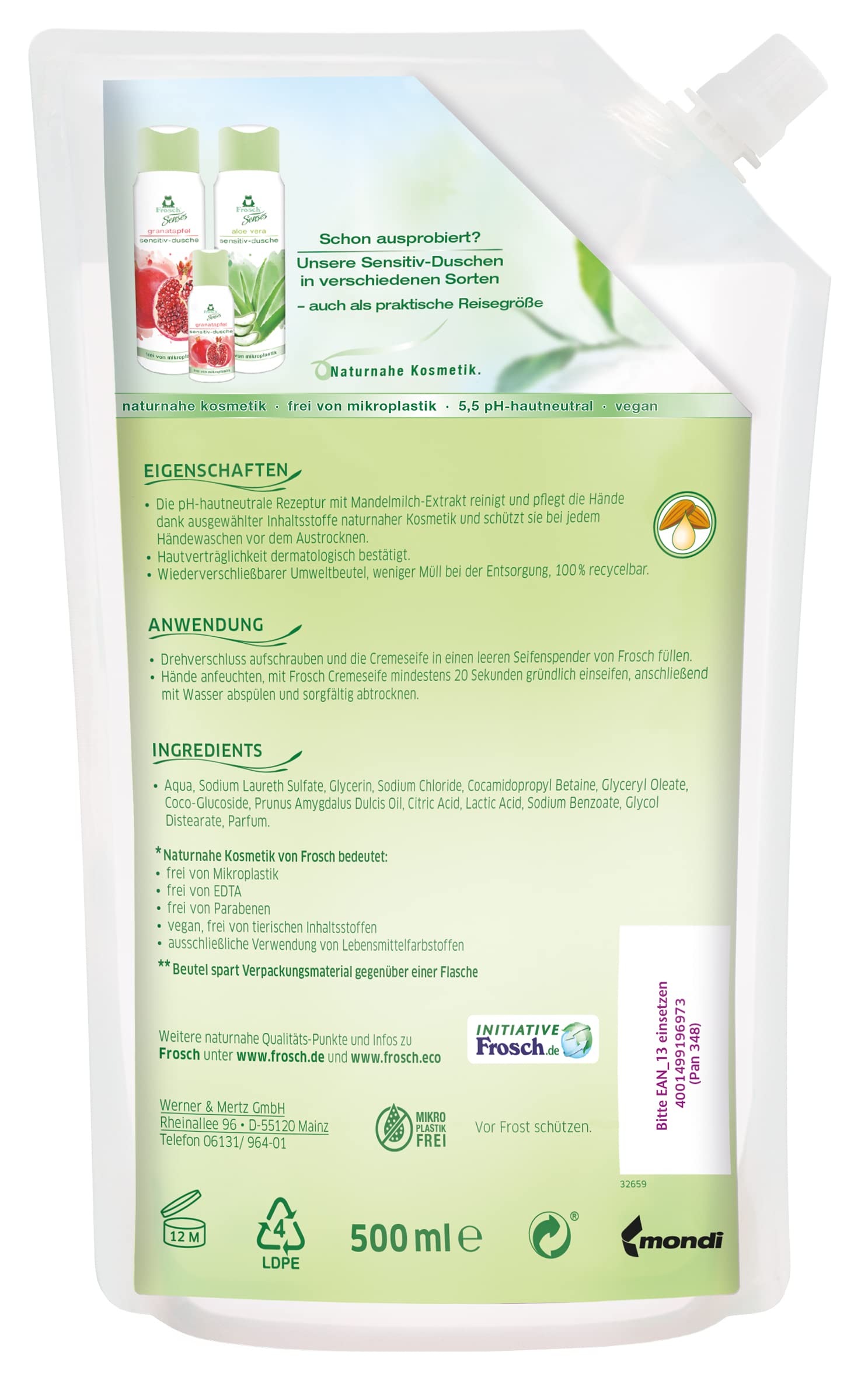 Rana Jabón de manos almendra Leche Después de relleno, 6 pack (6 x 500 ml)
