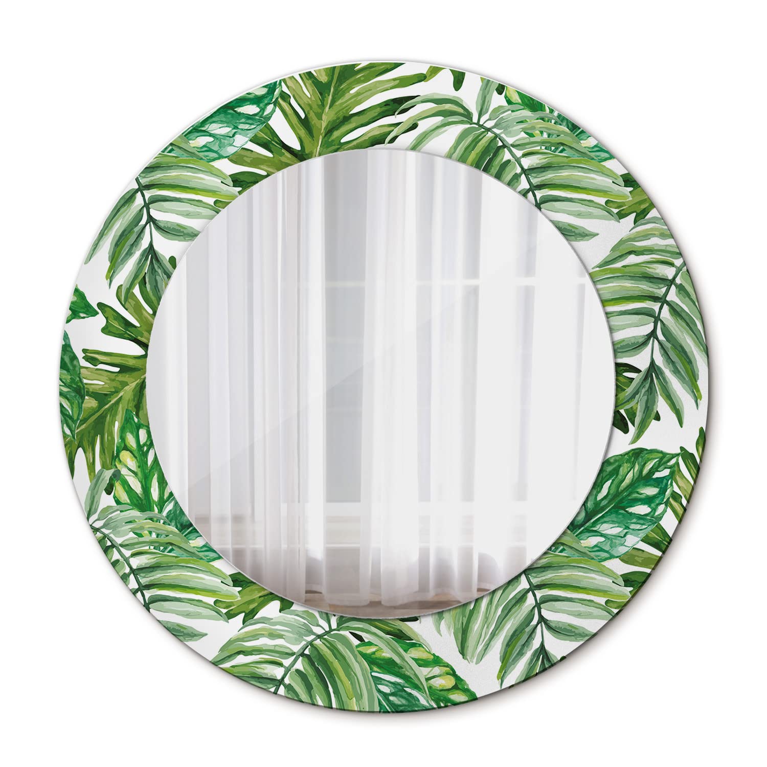 Miroir mural rond Ø50 cm Tulup avec motif de feuilles de la jungle pour décoration intérieure