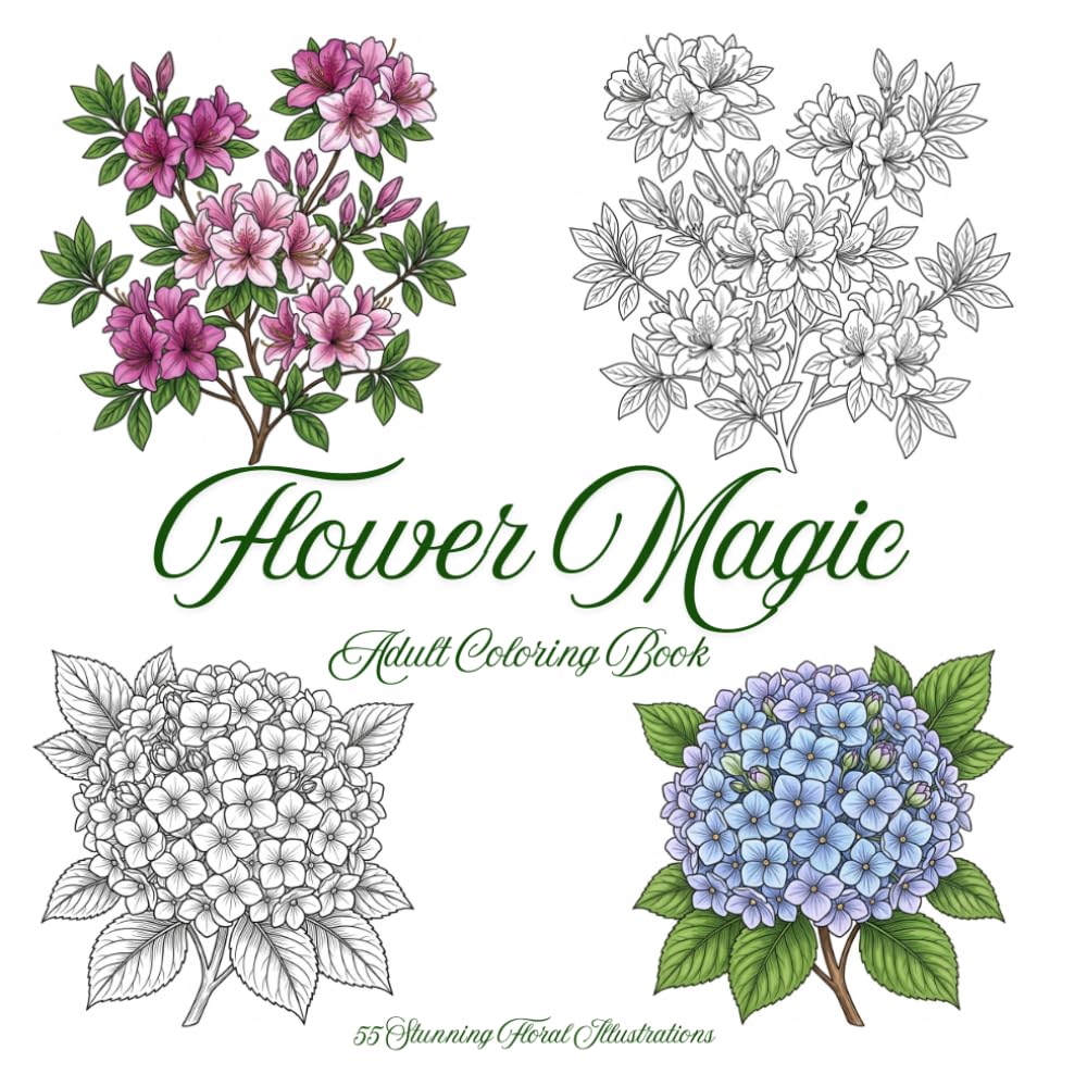 Flower Magic: Coloring Book for Adults. 25 Stunning Floral Illustrations