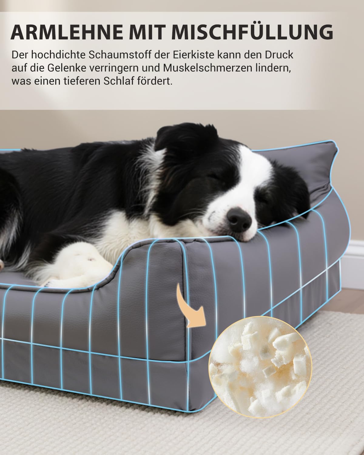 Ortopédica Cama Perro Medianos, Sofá Perro de Cuero Sintético Impermeable–91x68 cm, Espuma de Huevo, Cama para Perros Desenfundable y Lavable, Colchon Perro Antideslizante, Gris