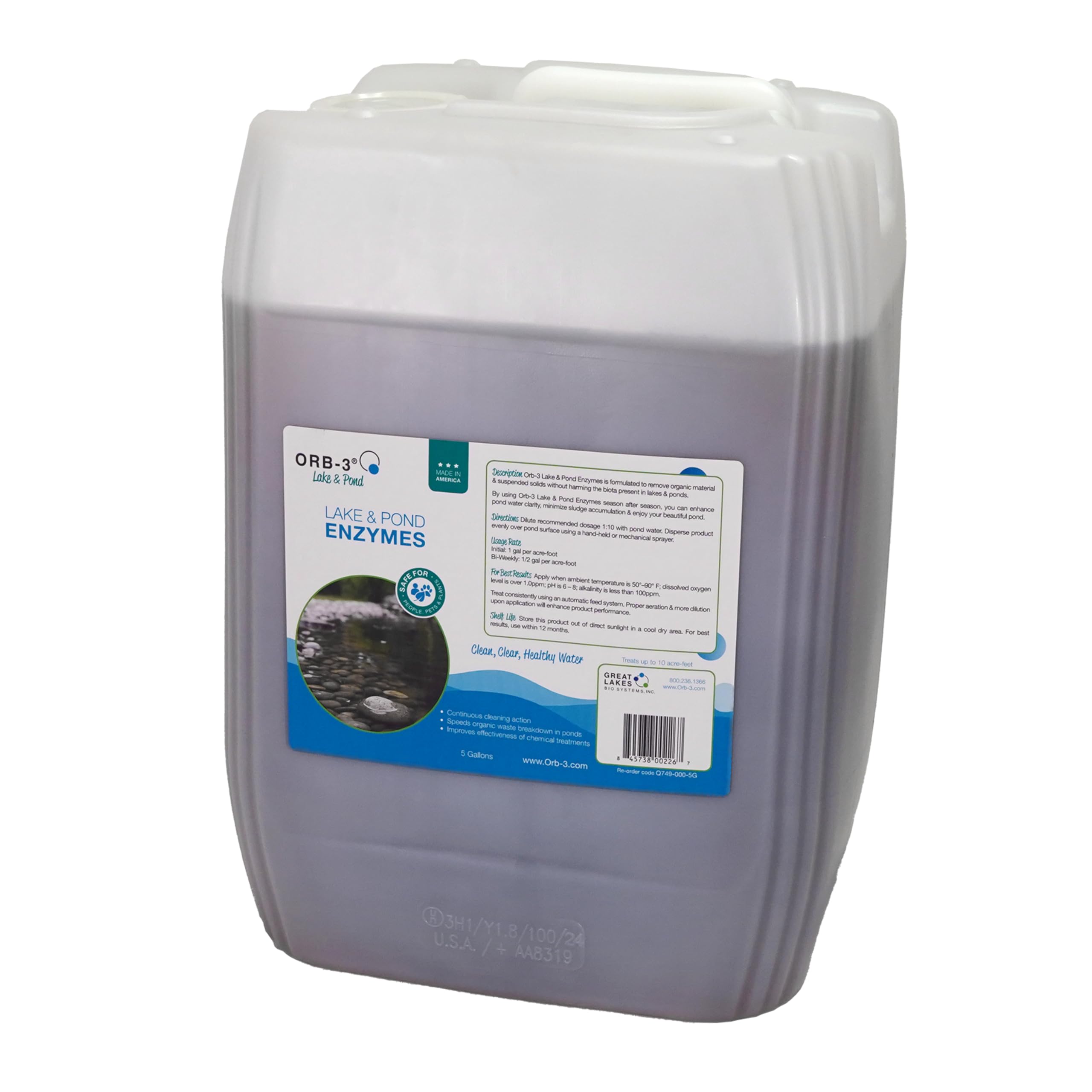 Enzymes Orb-3 pour lac et étang en seau de 19,7 L nettoyant biologique permanent