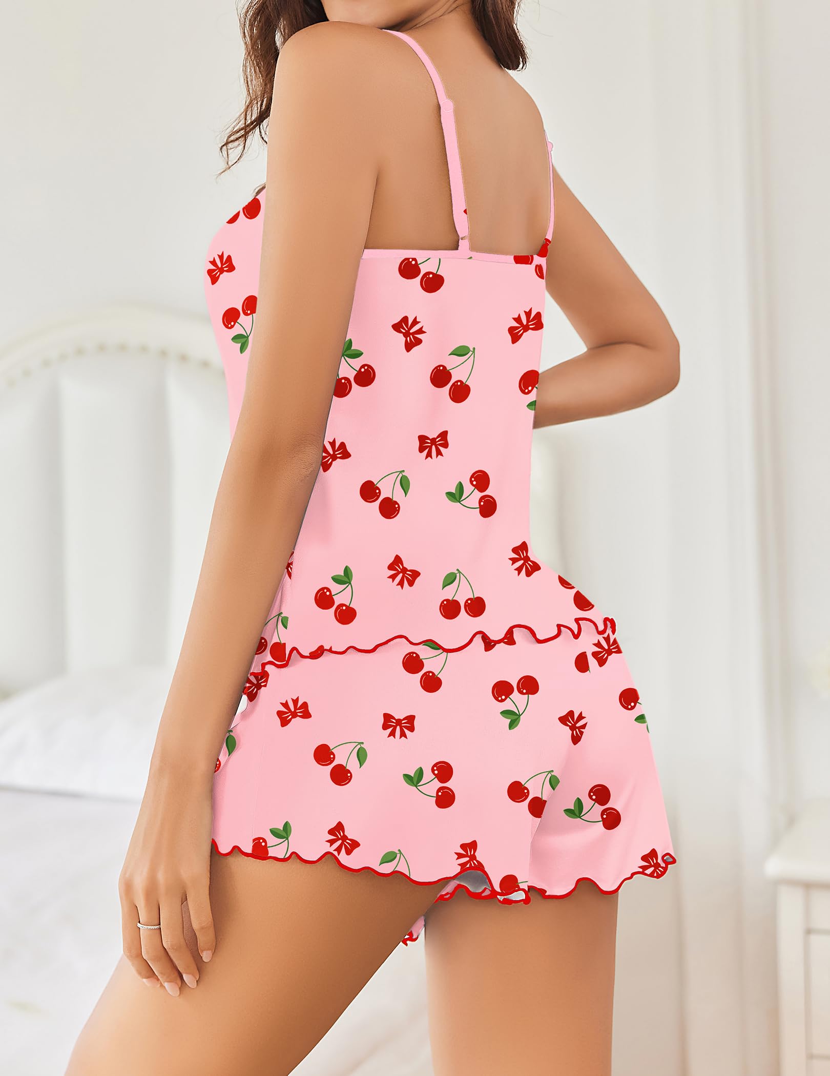 Ekouaer Pigiama Donna Estivo Corto Sexy Pigiami Fionda Canotta Stampa Senza Maniche Casual Set Volant Morbido Comodo Pigiamas, S-XXL