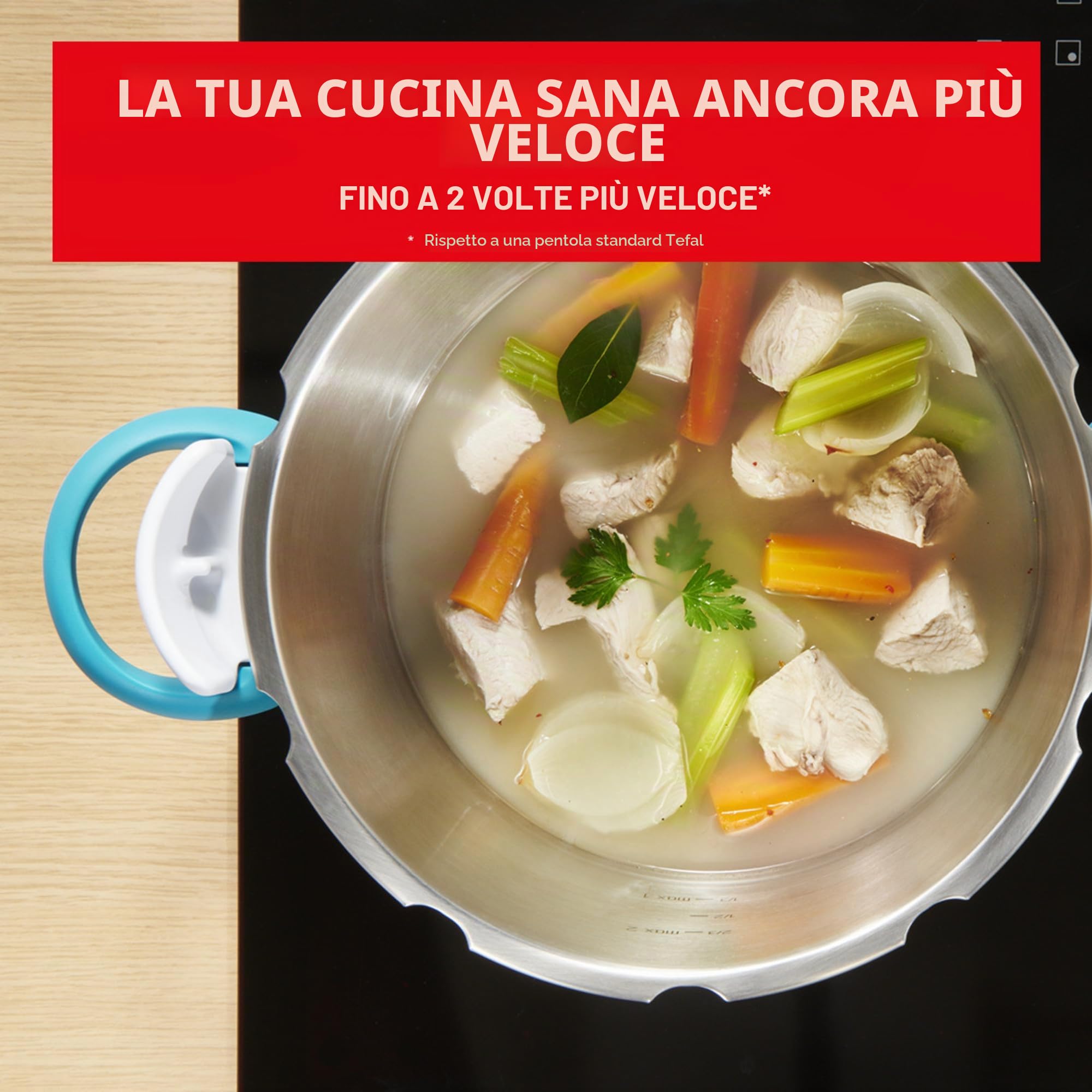 Seb 6 litri Pressure Cooker, Induzione, Stainless Steel Pressure Cooker, Foldable Handles, 100 Recipe Booklet, Made in France, ClipsoMinut'easy+ Blue P4900716