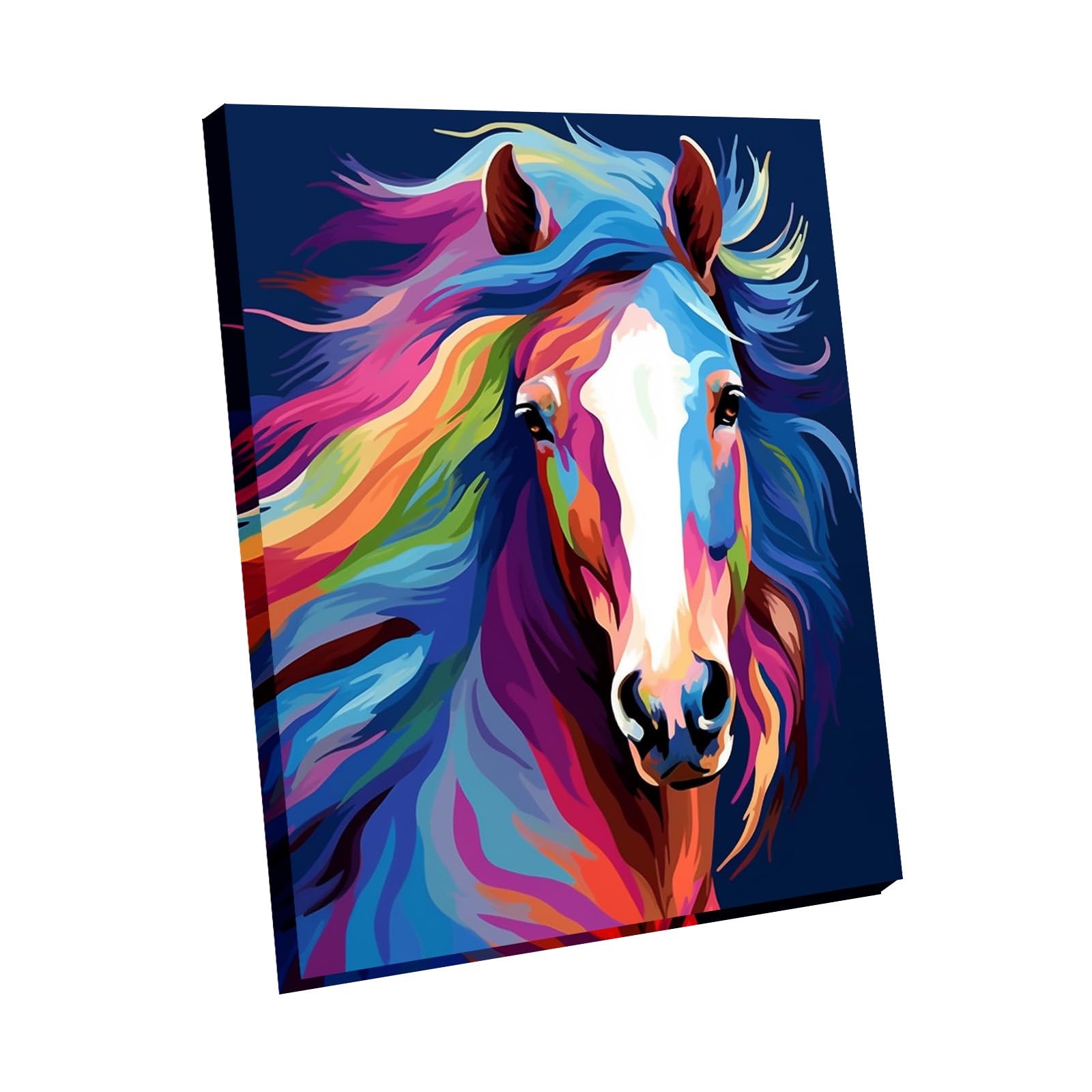 Maomaomi Wooden Framed Paint by Numbers DIY Acrylic Painting Kit for Kids & Adults Beginner – 16" Wx12 L Colorful Horse Head Pattern
