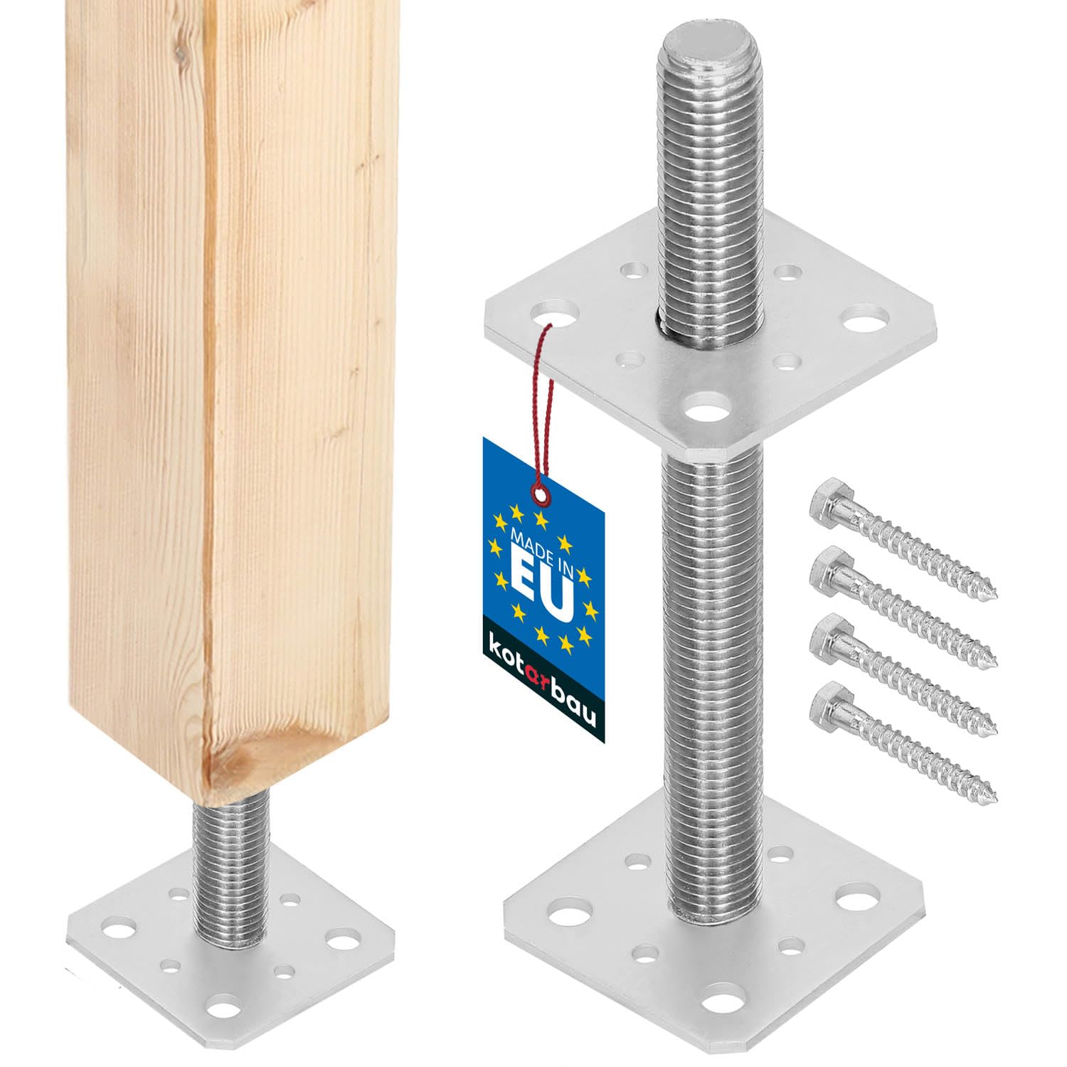 Kotarbau Silver Kotarbau® Fence Post Support - Post Base - Galvanised Steel - 80 X 80 X 250 Mm (3.15 × 3.15 X 9.8 Inches) - M24 - For Bolting To Concrete