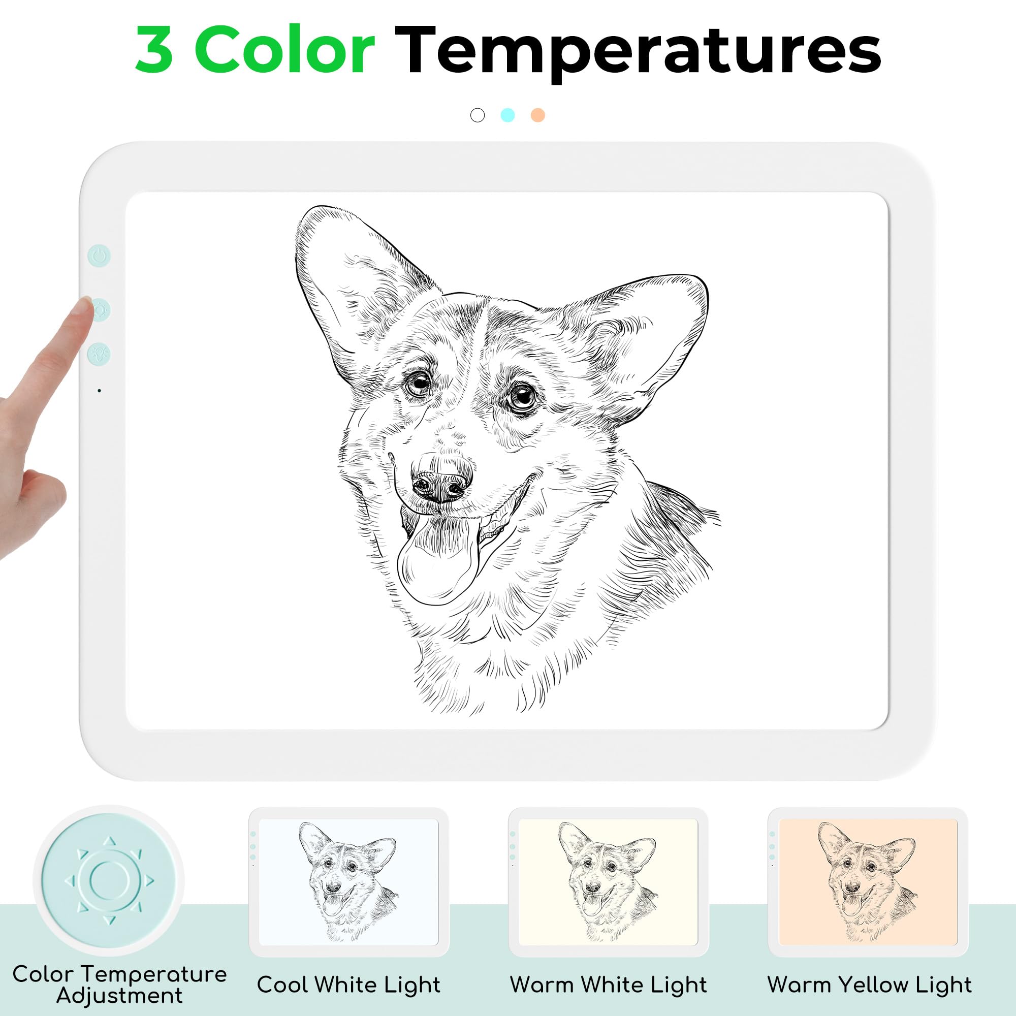 Bawaslom - Tavola luminosa A4 senza fili per tracciare, per tracciare e disegnare con 3 colori e 6 livelli di luminosità, tavolo da disegno a LED per diserbo in vinile, pittura con diamanti, schizzi