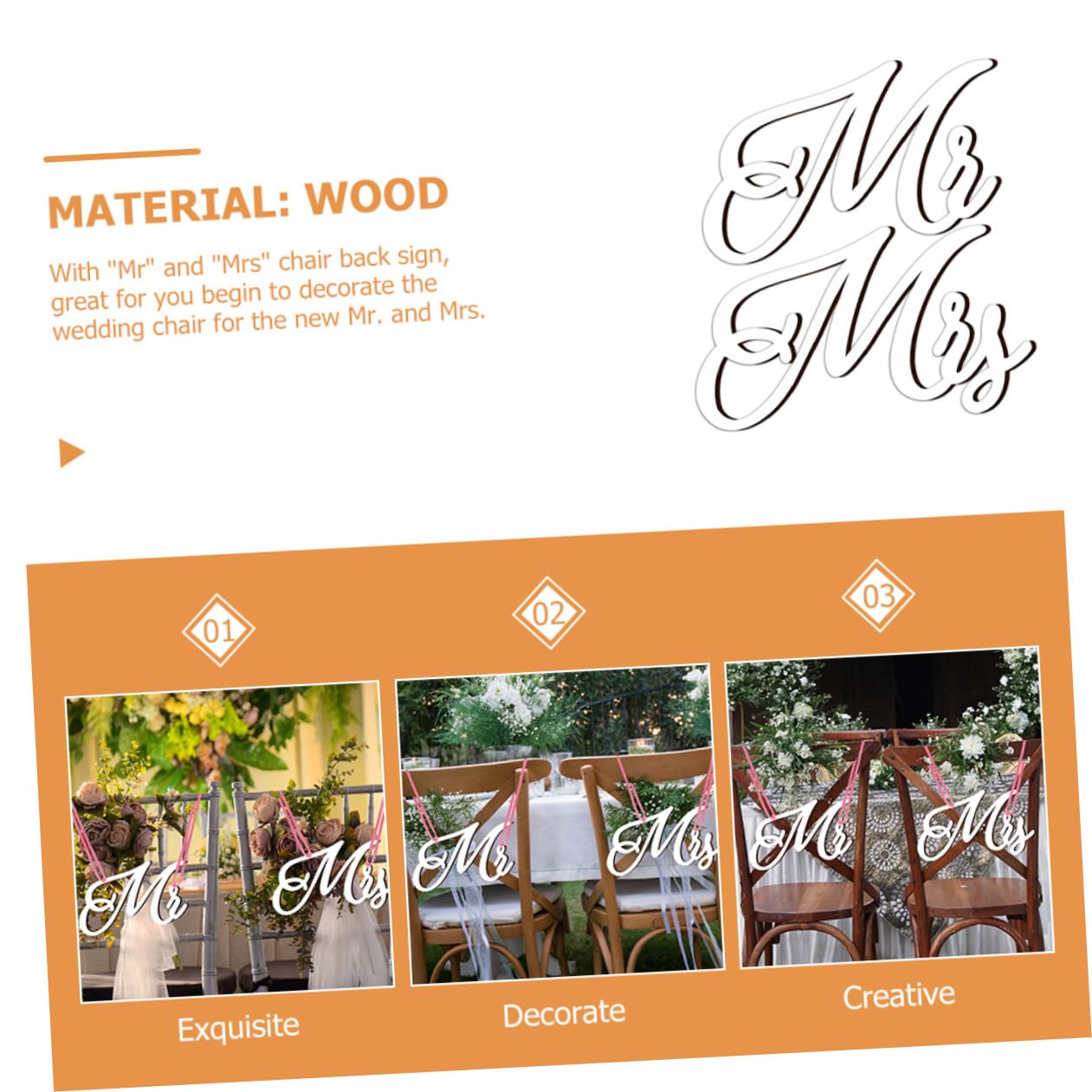 ABOOFAN 3 Sätze Stuhlschild-Auflistung Holzschild Hochzeitsempfang hochzeitsdeko dekoration Ornament Hochzeit Frau Schild Holz Hochzeitsfoto Anhänger
