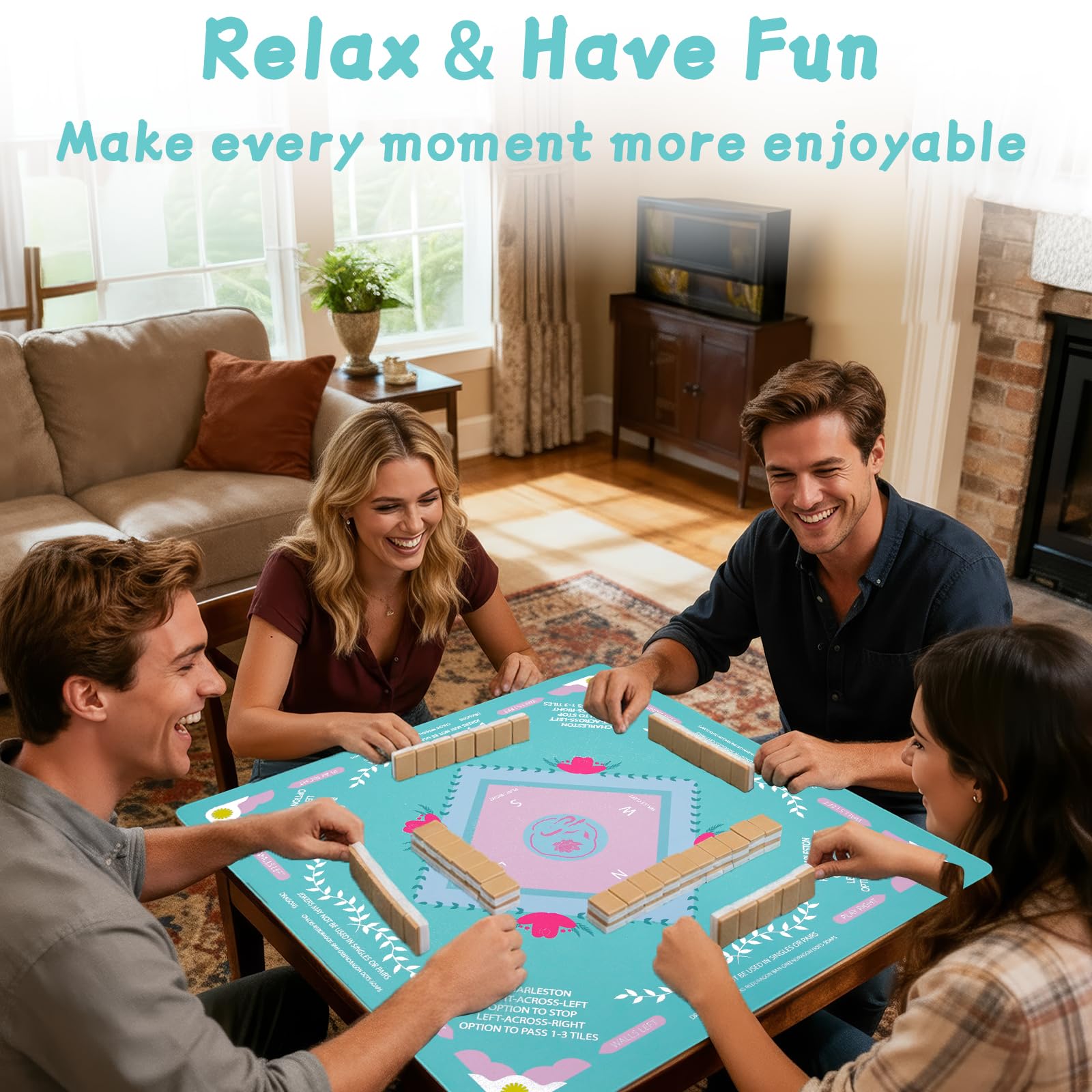 Tappetino per mahjong blu con regole per tavolo, tappetino da tavolo americano Mahjong, tappetini da gioco, 70 x 80 cm, impermeabile, antiscivolo, per mahjong, poker, giochi da tavolo, giochi