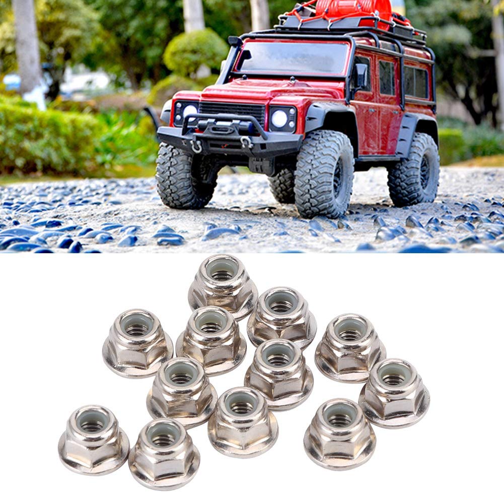 12 Pcs Pneu Antidérapant Écrou de Verrouillage 4mm pour Axial TRX4 TRX6 SCX10 1/10 Voiture RC, Léger, Haute Résistance, avec Doublure en Nylon, en Matériau Métal