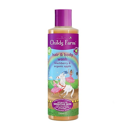 Miniatura 8 de Childs Farm, Gel de baño y cabello para niños para piel seca y sensible, mora y manzana orgánica, limpia suavemente, vegano, libre de crueldad, 8.4
