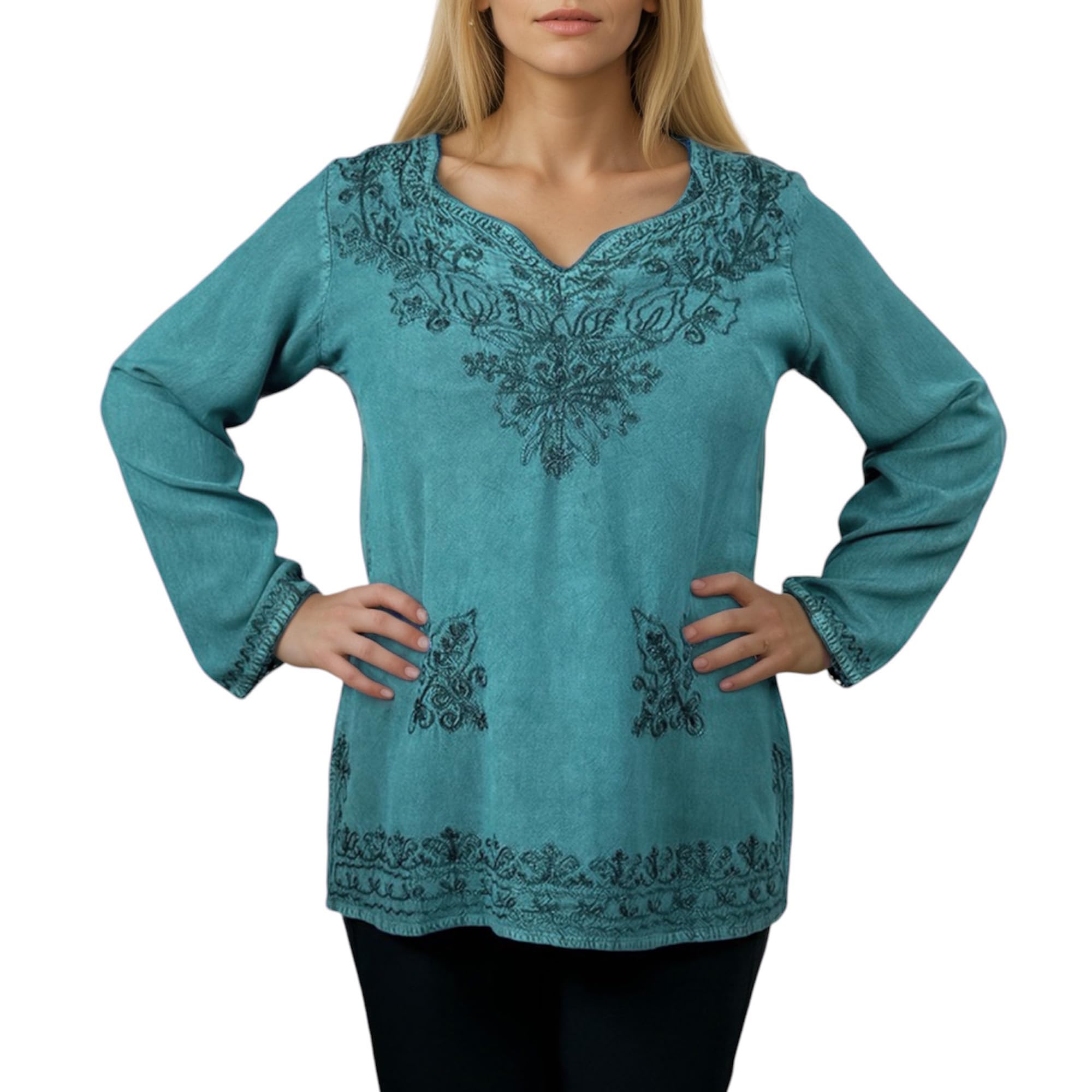 Agan Traders2025 Summer Long Sleeve Embroidered Blouses - Medieval Bohemian Fall Tops - Vintage Tunic Women's Blouses Kurta