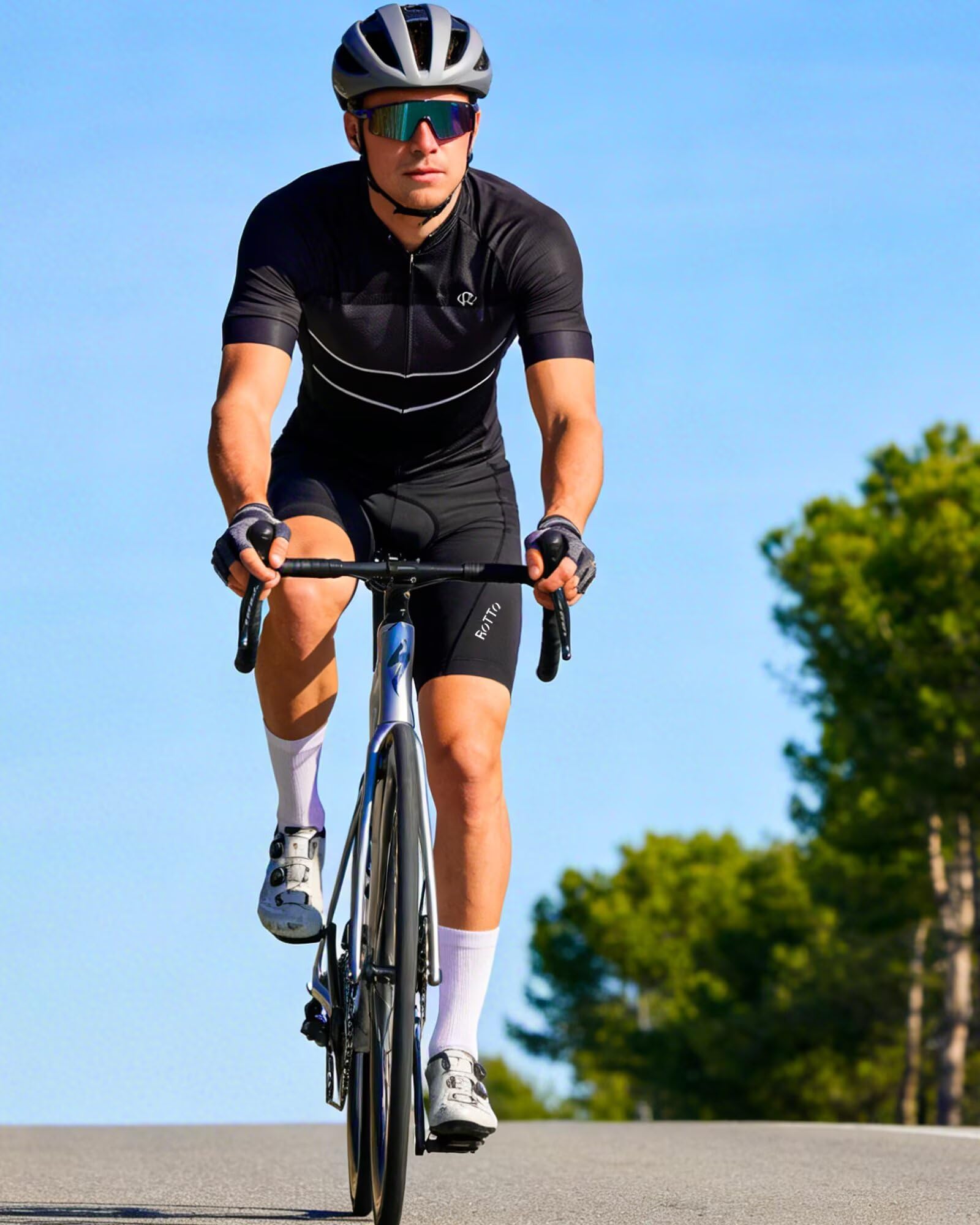 ROTTO Culote Ciclismo Hombre Pantalones Corto con Tirantes Acolchado con Esponja y Gel para MTB Bicicleta de Carretera