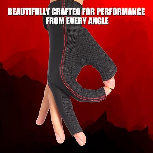 Miniatura 4 de Consina Guantes de billar para mano izquierda con 3 dedos, guantes deportivos de billar para hombre y mujer, color rojo pasión, secado rápido,