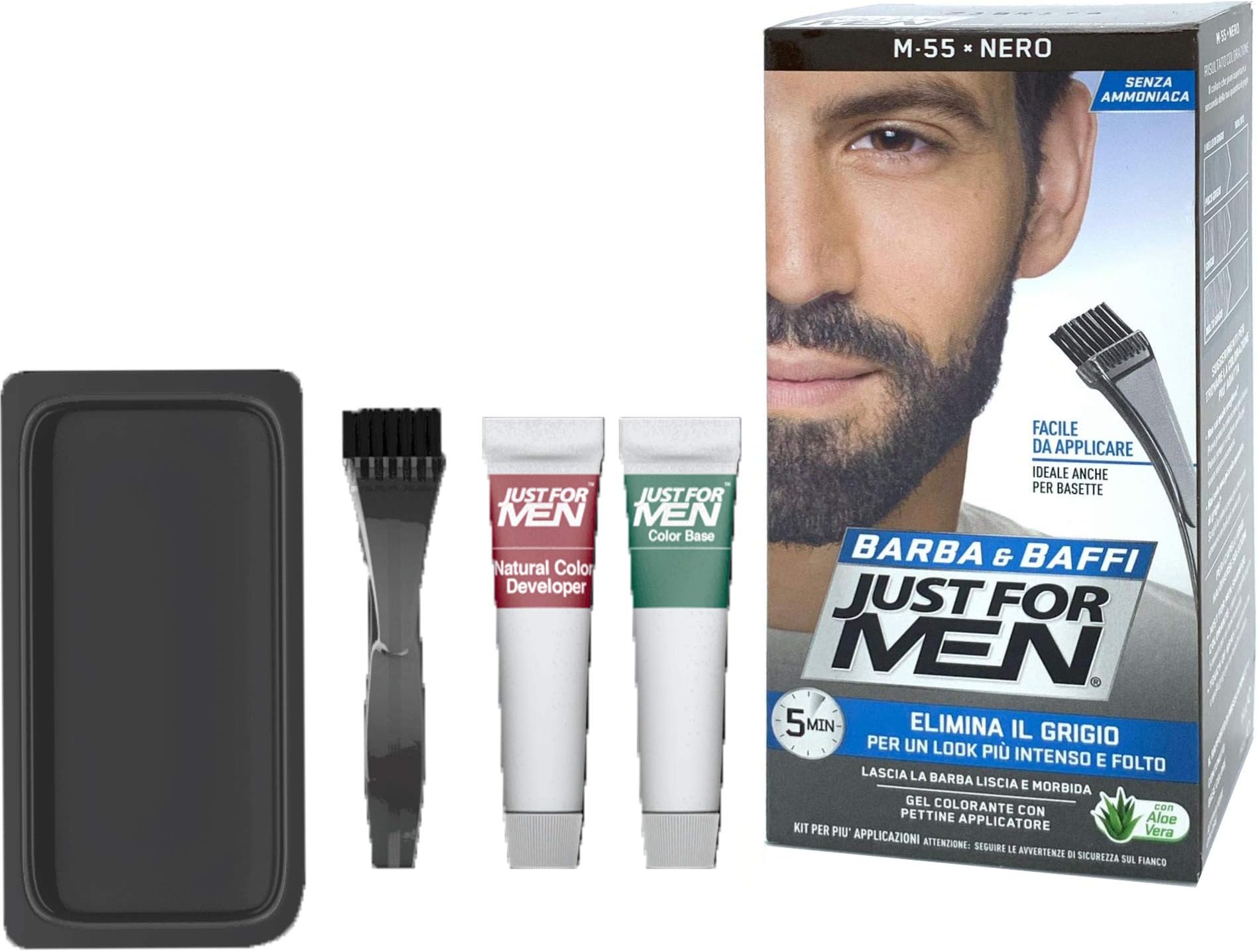 Just For Men Mustache & Beard #M-55 Real Black Color Gel (2 Pack)