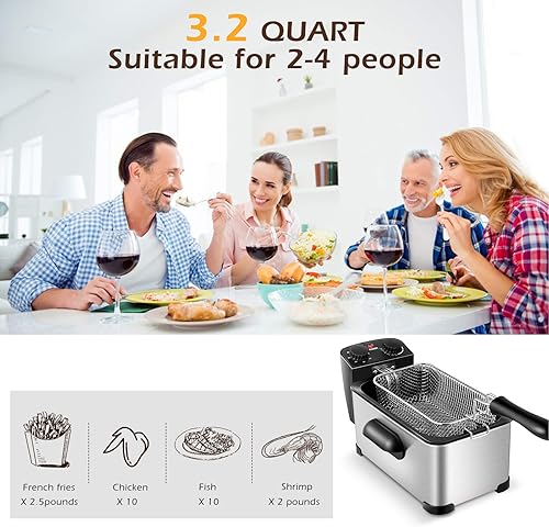 Miniatura 2 de ARLIME Freidora profunda, freidora de 1700 W y 3.2 cuartos de galón con ventana de visión, temperatura y temporizador ajustables, recipiente de