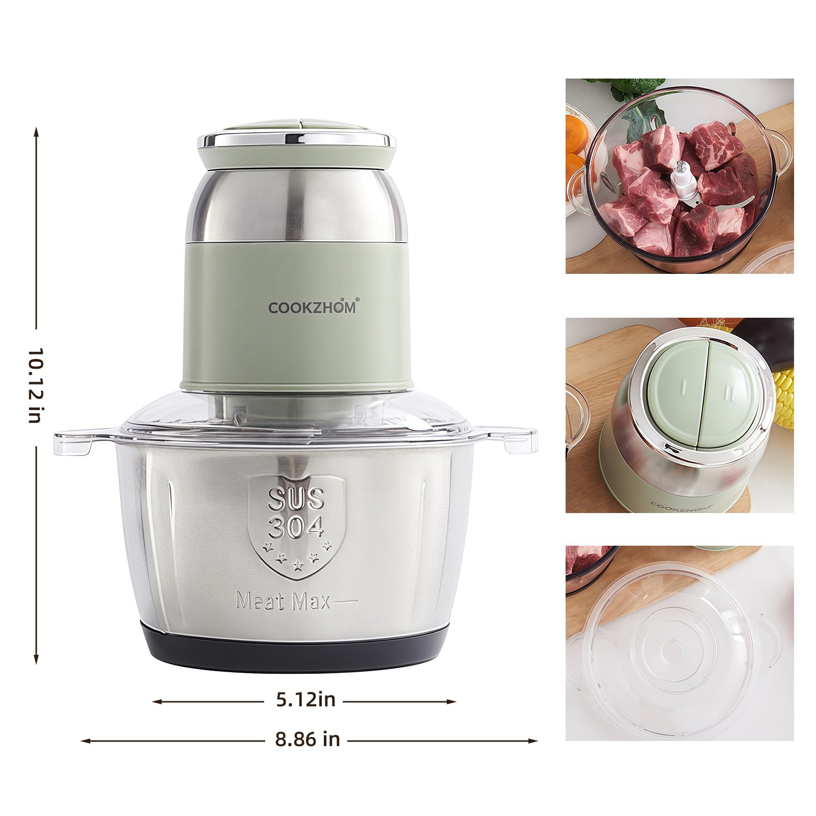 Procesador de alimentos verdes, picadora de carne eléctrica de 500 W con tazón de acero inoxidable de 8 tazas y 4 cuchillas afiladas, picadora de alimentos y picadora de verduras para uso 2