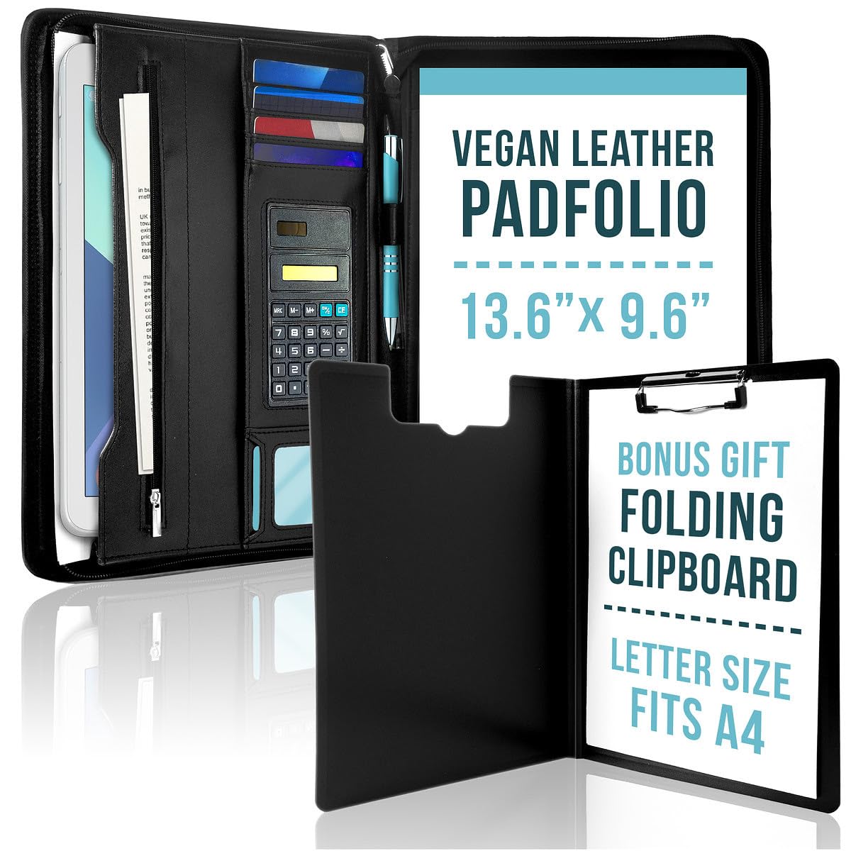 Generic Premium Leather Portfolio Folder Set, Professional Padfolio for Women & Men, Textured Synthetic Leather, Zippered Business Binder, Clipboard, Legal Pad, A4 Notepad Holder,Interviews, Meetings