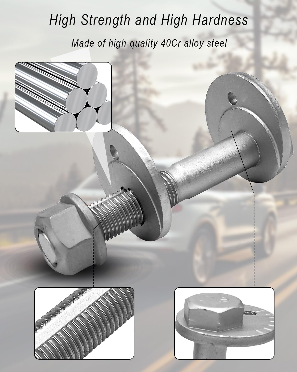 Rear Camber Adjustment Eccentric Bolt Kit Fit for Ford Edge Fusion Mustang Lincoln MKX MKZ Continental 2007-2024 Replace DG9Z-5K978-A 7T4Z-5K751-A W716343-S440 DG9Z5K978A 7T4Z5K751A W716343S440, 2PCS