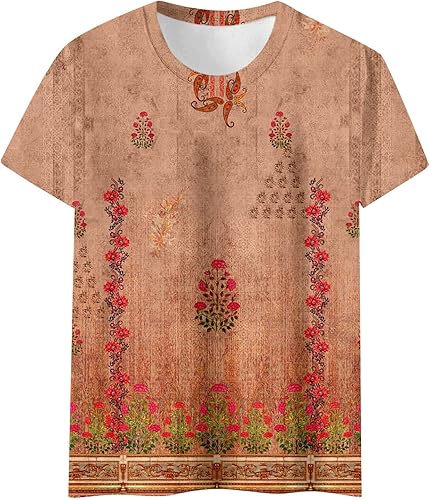 Miniatura 2 de Summer T Shirt for Women 2023 Short Sleeve Round Neck Relaxed Fit Blouses Resort Wear Floral Print Fashion Tops