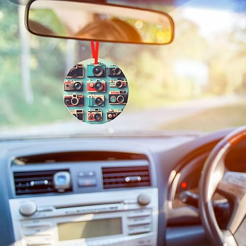 Miniatura 5 de Retro Cool Camera Collection Print Traditional Check Holiday Ornaments,Round Festive Decor,Hanging Pendant for Christmas Tree