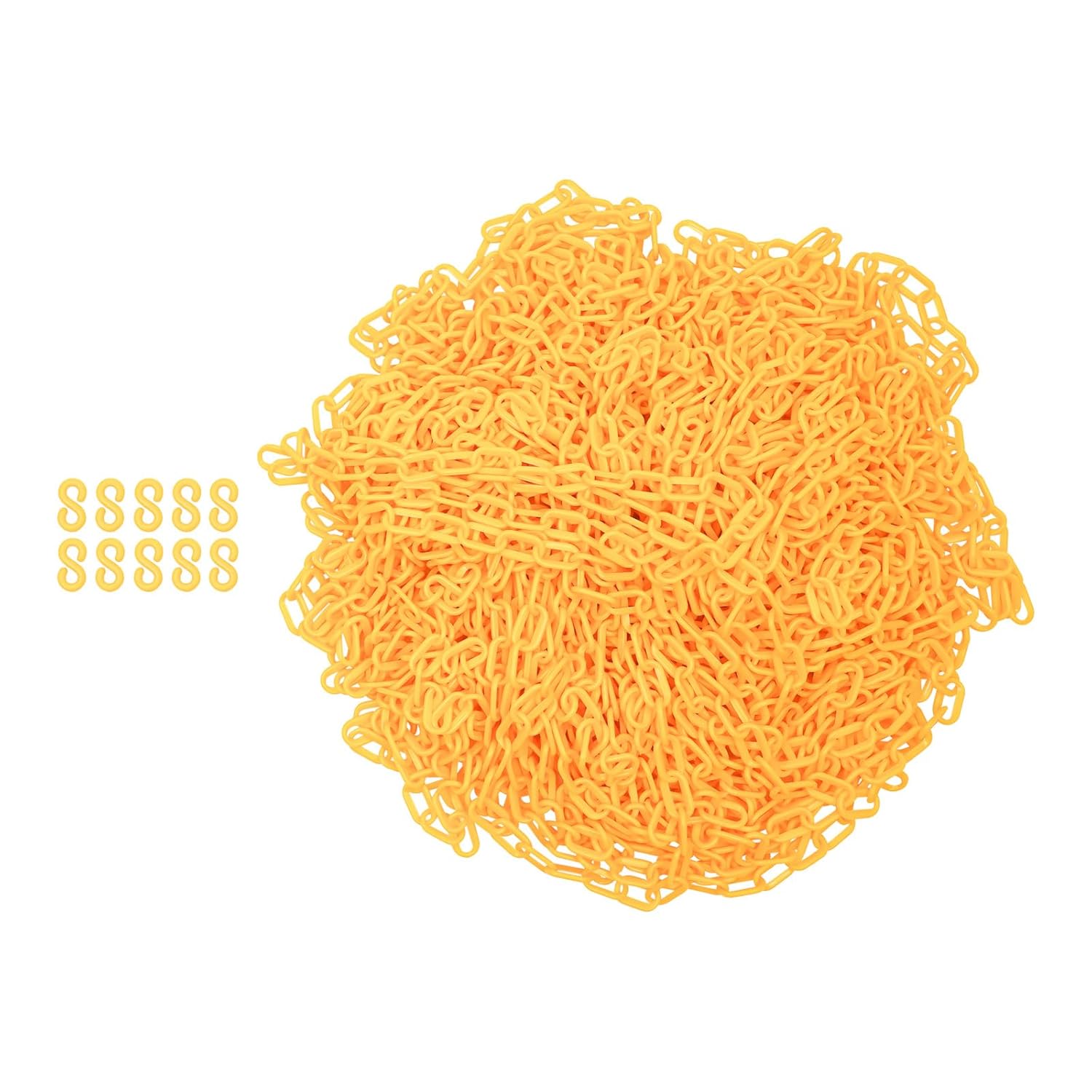 200ft Plastic Barrier Chain, Black Plastic Chain Links w/S-Shaped Hooks Weatherproof Safety Link Crowd Control Barriers Garden Fence Decoration, Severable and Reusable (Yellow)