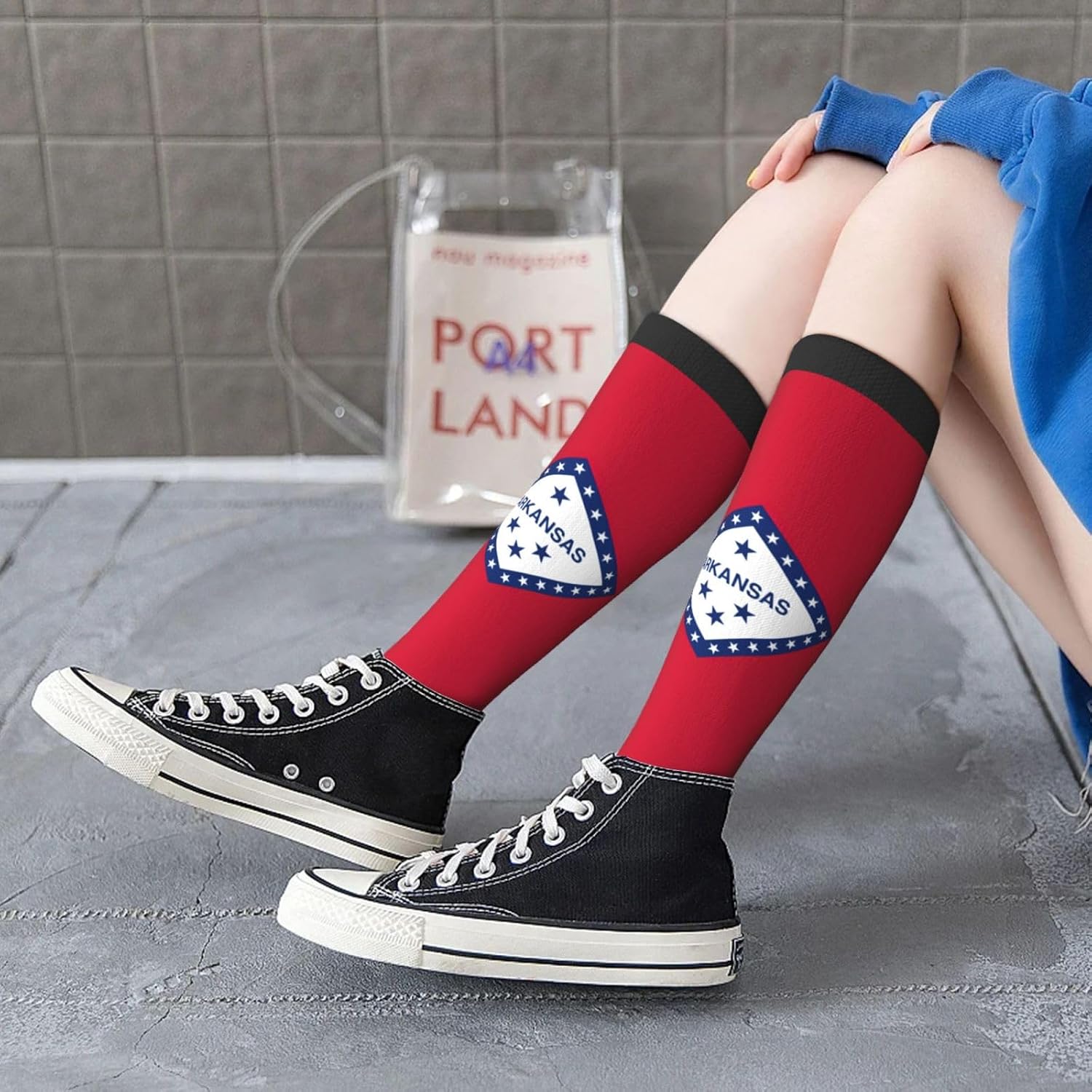 Arkansas State Flag Print Adult Socks, Elastic Stretch Socks,Soft Breathable For Daily Sports Casual Wear