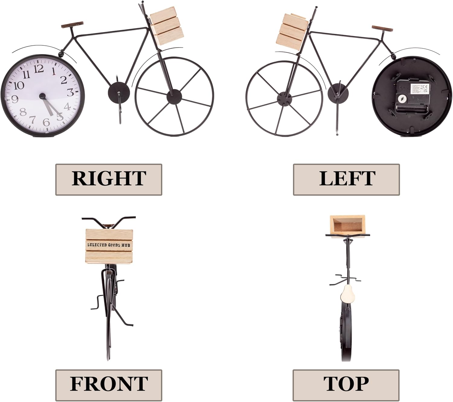 Bicycle Table Clock – Cute Decorative Black Metal Tabletop Analog Clocks – Unique Retro Mantel, Desk, Shelf Decor for Living Room, Kitchen, Bathroom or Office - Cool Bike Clock