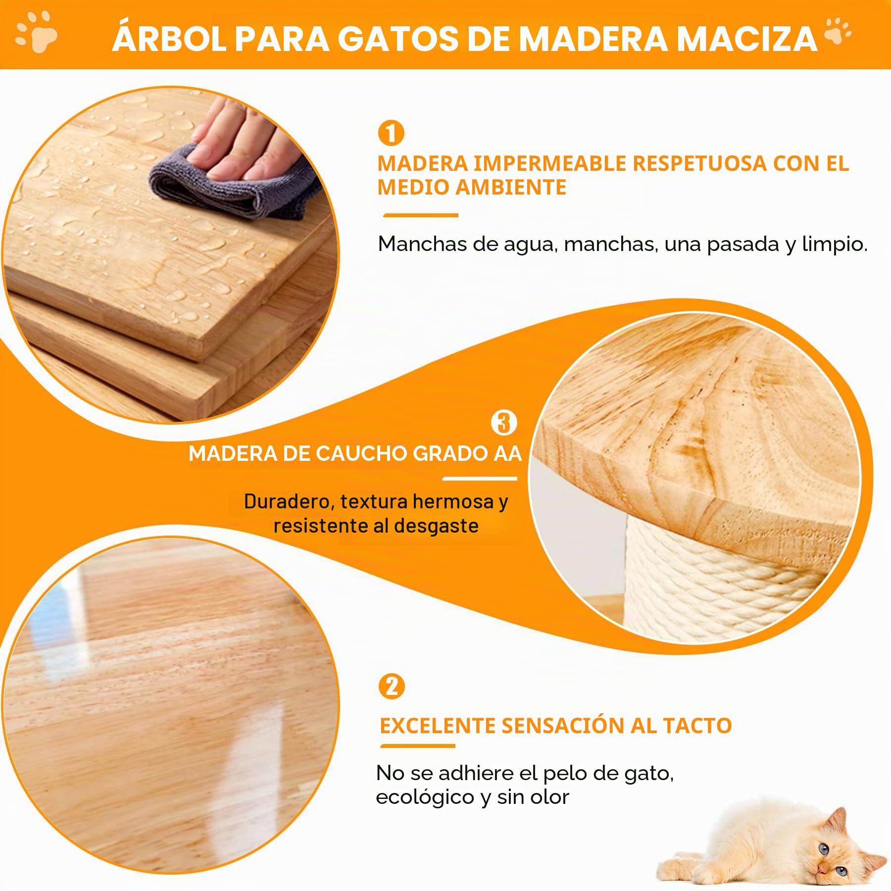 Árbol rascador de madera diseño 190 cm grande - Premium árbol para gatos grandes con postes envueltos en sisal, 3 plataformas, 1 casa escondida y cápsula de astronauta, centro de juego estable