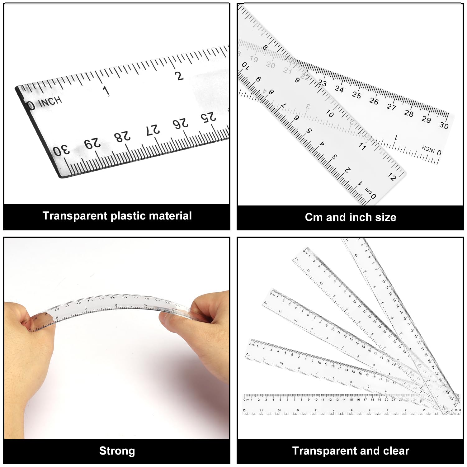 200 Stück 30,5 cm Klassenzimmer-Lineale, transparentes Kunststoff-Lineal, transparentes Lineal mit Dual-Skala-Messung, einfach zu verstauen, für Bildung, Schule, Zuhause oder Büro und praktische