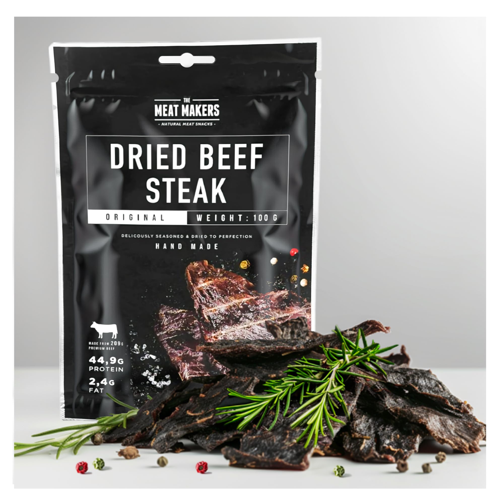 The Meat Makers Original Beef Jerky Steak (100 g) - Snack Proteico – Carne Secca di Manzo, Keto Snack, Carne Essiccata per Umani