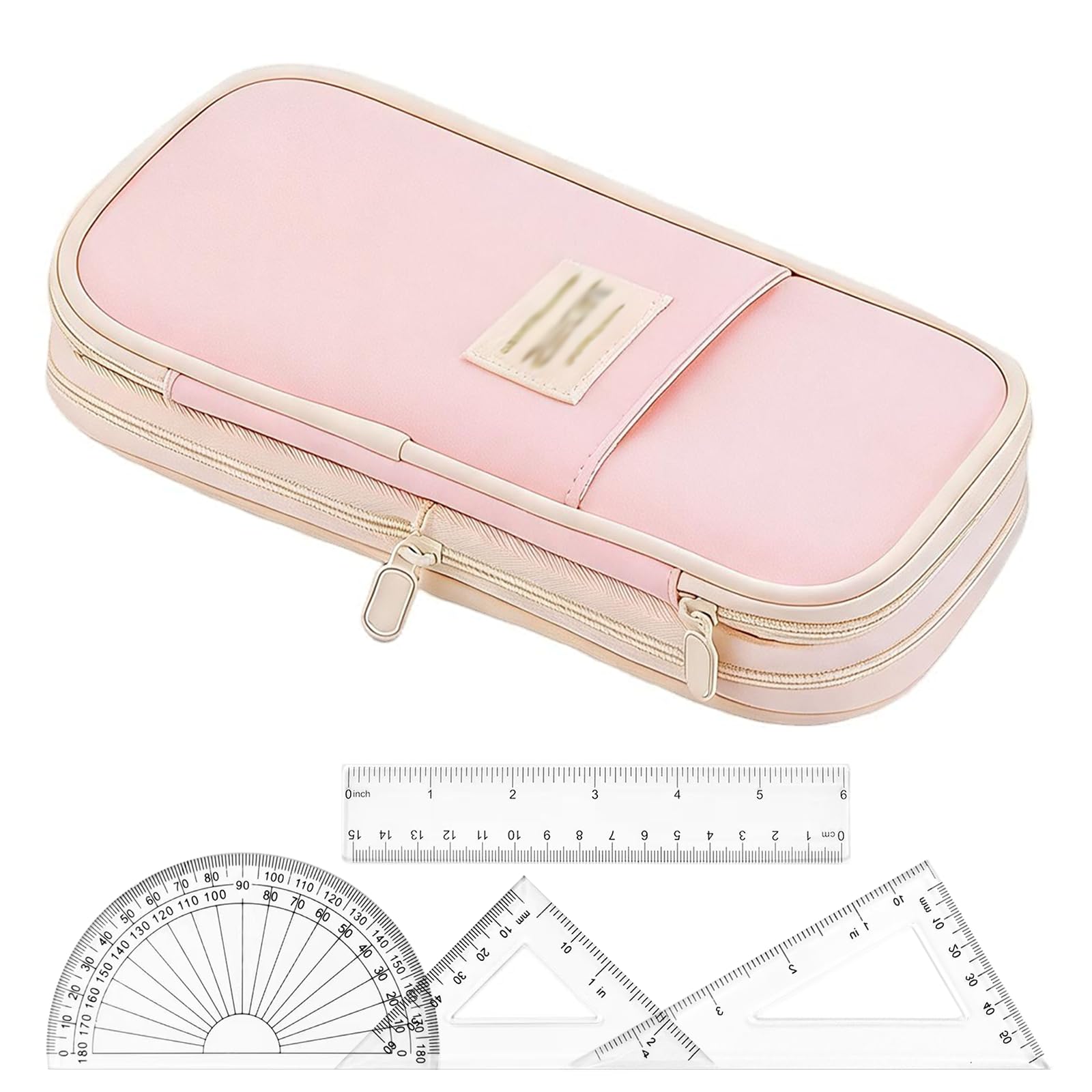 klahh Pencil Case Pink, Aesthetic Pencil Case with Ruler Set – Expandable Large Capacity Pencil Pouch, External Pen Pocket & Mesh Organizer, Cute Pen Case for Office Travel Art