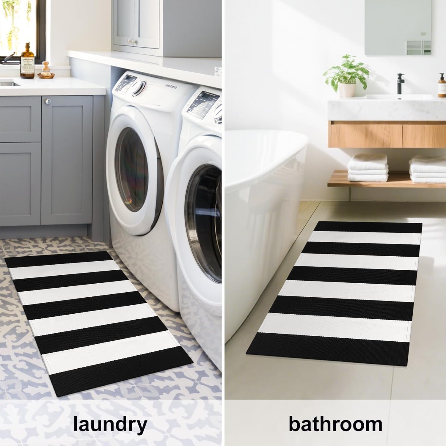 Black and White Striped Rug 27.5x43 Inches Front Door Rug Outdoor Small Striped Rugs Cotton Washable Indoor Outdoor Rug Doormats for Patio Farmhouse Entryway Kitchen Foyer