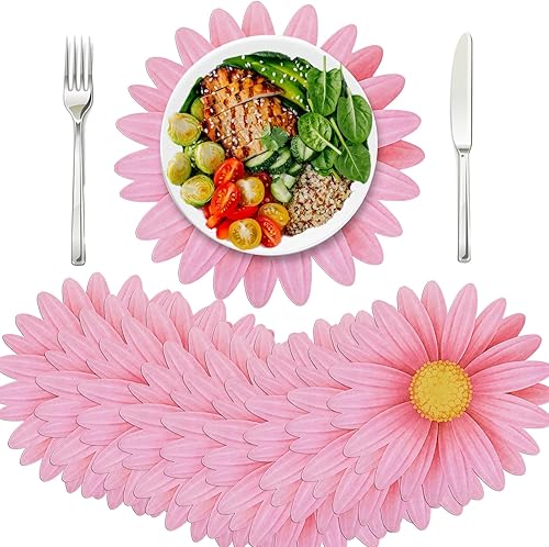 Jinei 100 manteles individuales desechables de margaritas de 13 x 13 pulgadas, manteles individuales de papel floral en forma de flor, manteles