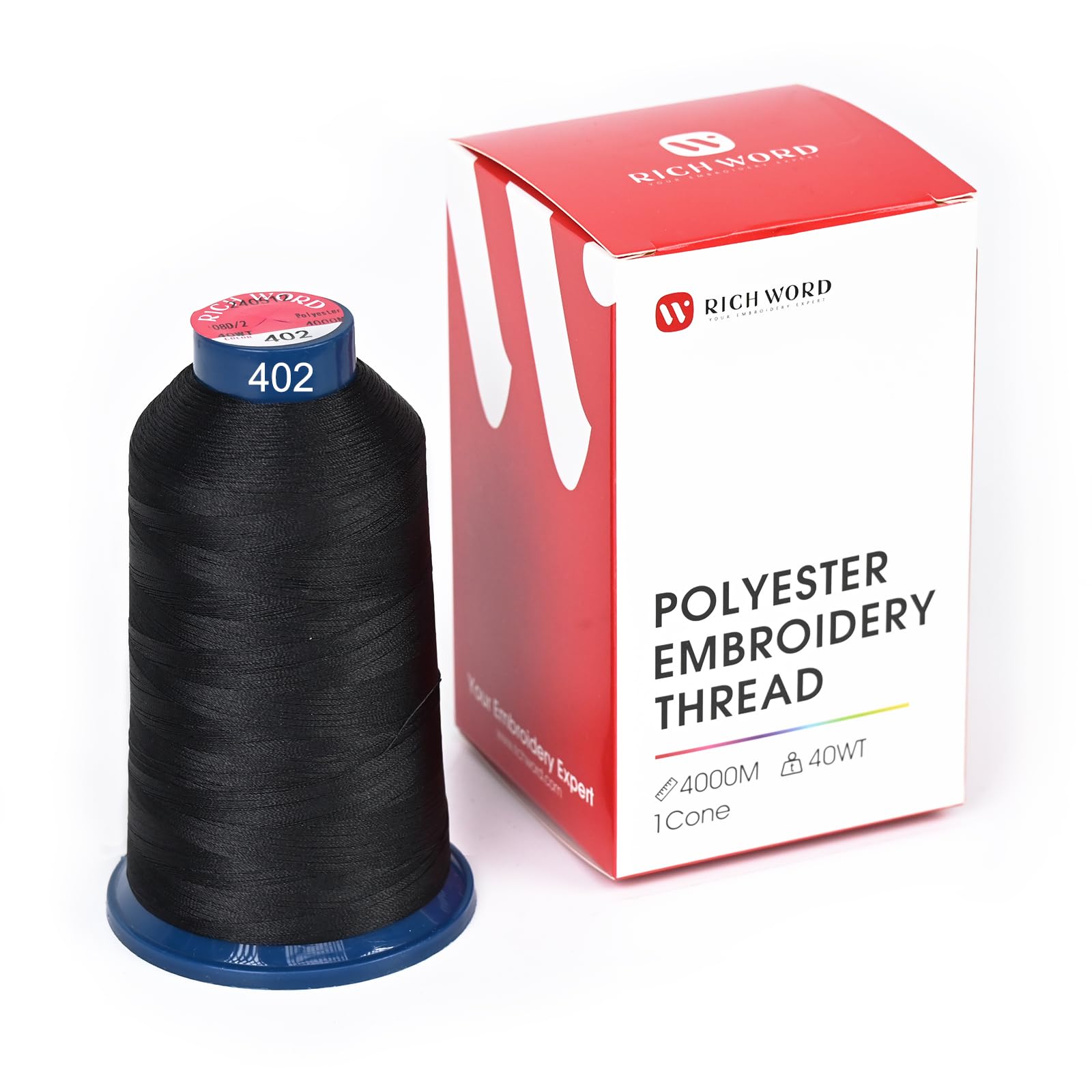 Poolin Richword Black Embroidery Thread 4000M(4374Y) 40WT Polyester Thread 100 Colors Selected for Commercial Multi Needles and Single Needle Embroidery Machine 0402