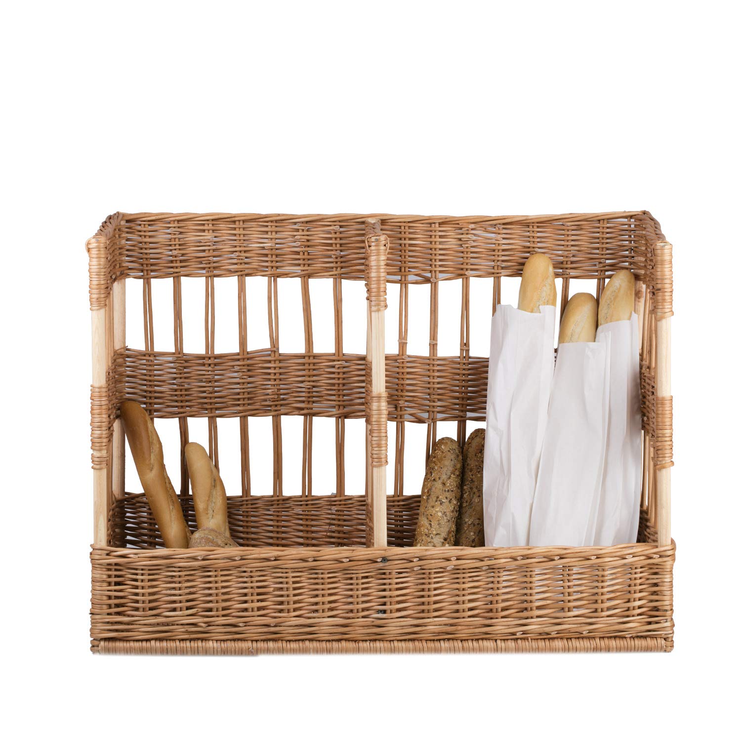 e-wicker24 Présentoir à pain debout,Corbeille baguette en osier, panier en osier rectangulaire (88x45 H14/60)