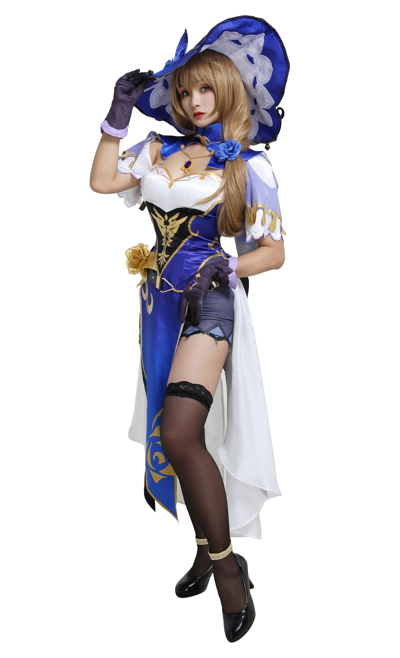 Cosplay.fm Women’s Anime Cosplay Costume Full Set with Witch Hat and Stockings for Game Cosplay