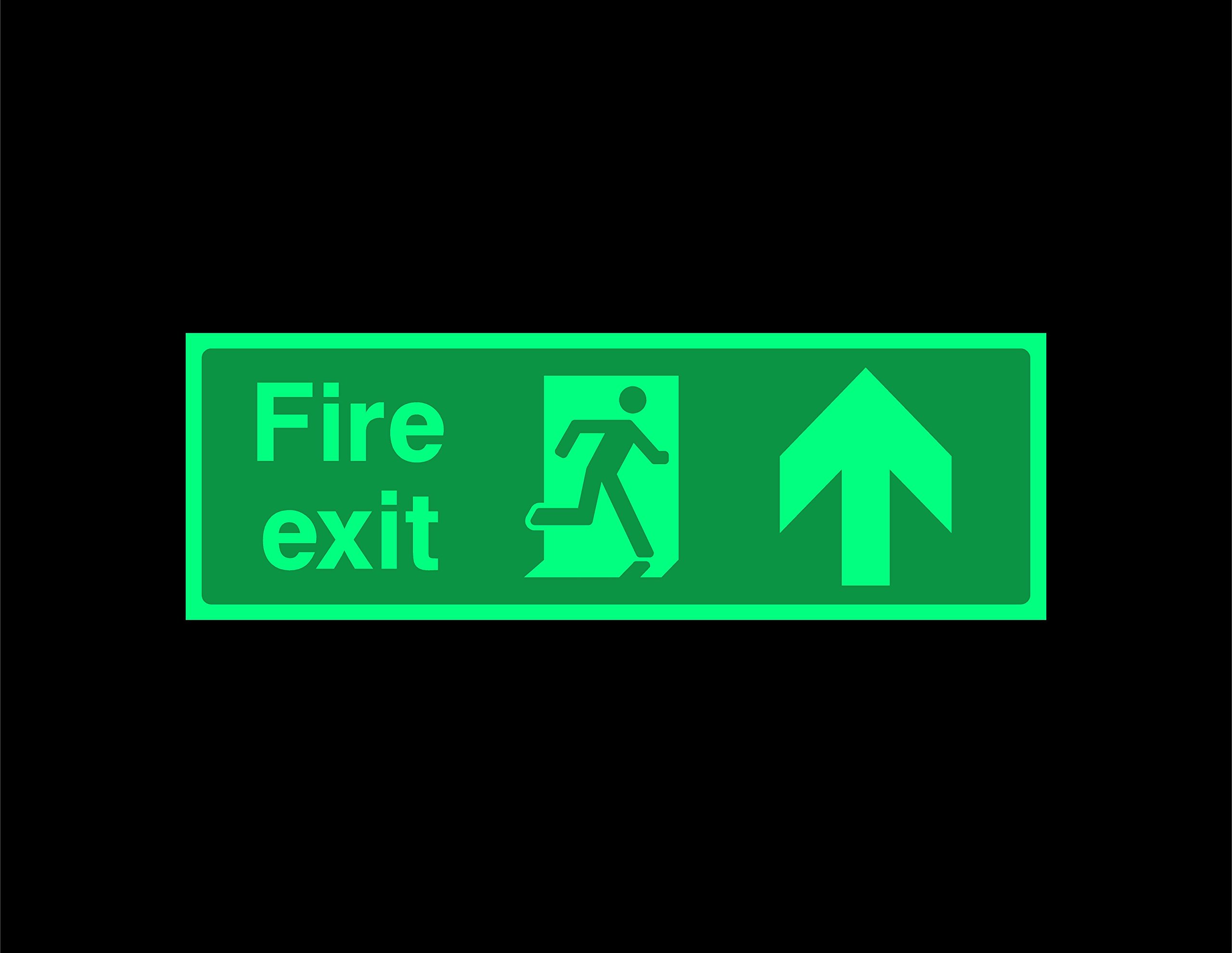 Fire exit up Safety sign - 300mm x 100mm 1.2mm Photoluminescent rigid plastic with self adhesive backing
