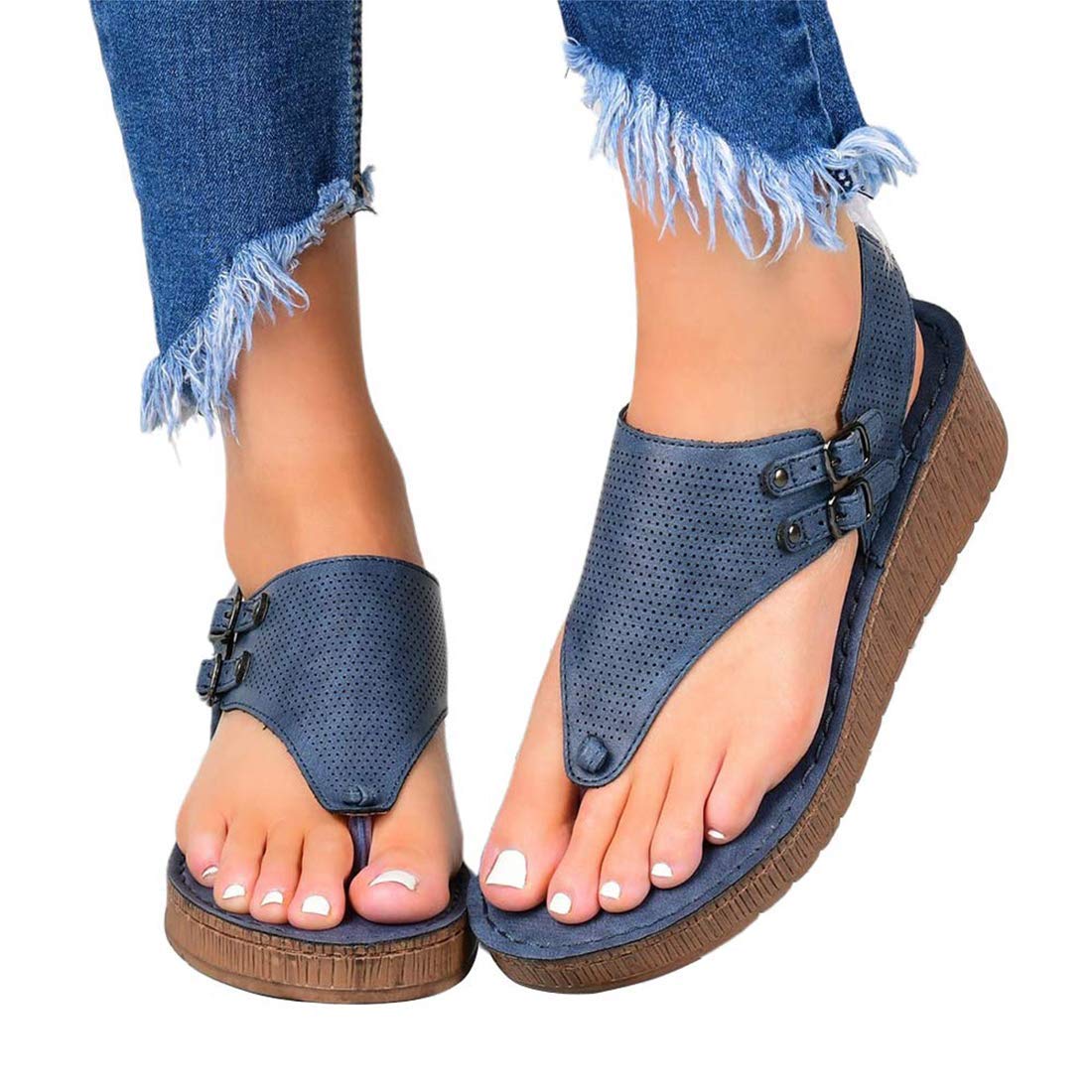 Sandales de marche confortables à bout ouvert et semelle compensée - 8