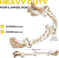 Vista 5 de Fida Juguetes de cuerda para perros para masticadores agresivos grandes/medianos, juguete de cuerda resistente, cuerda natural de algodón con 3 nudos
