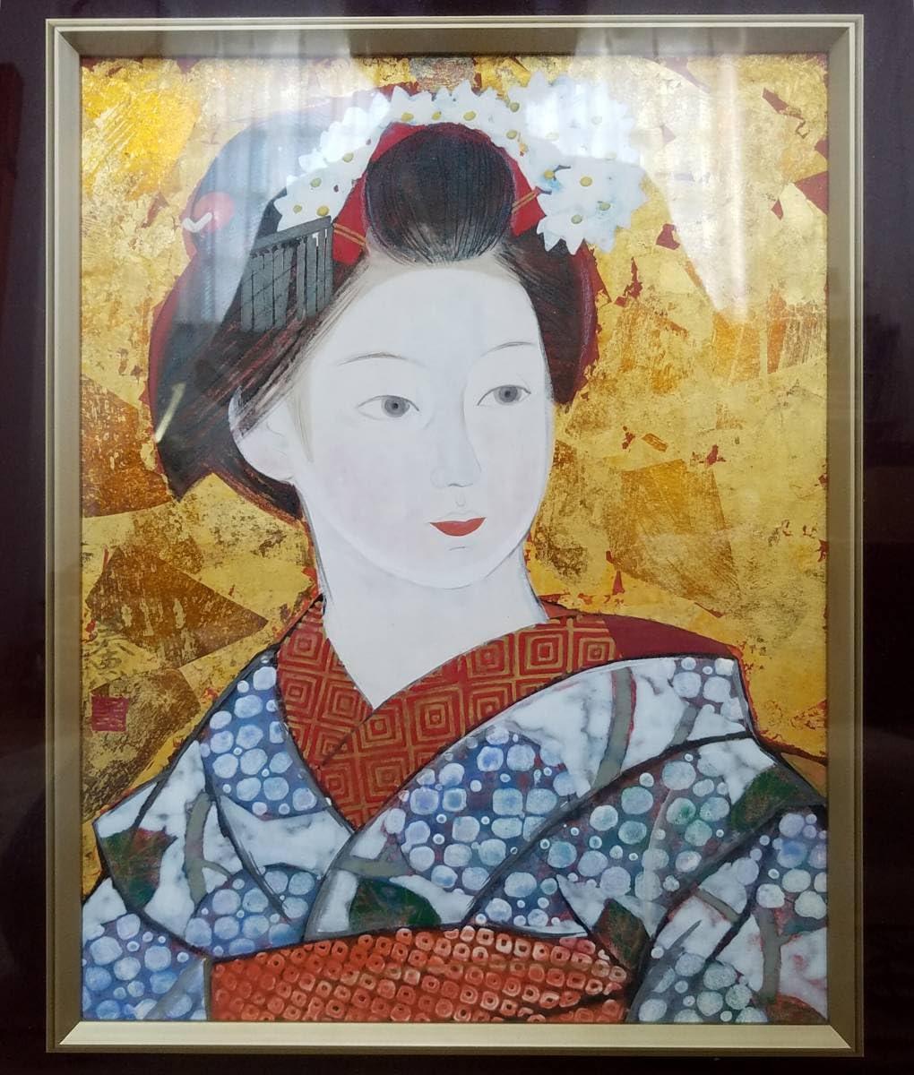 額装　作者名あり、日本画　美人画　絵画 中尾淳 舞妓 日本画 額装 美人画 絵画 F - メルカリ