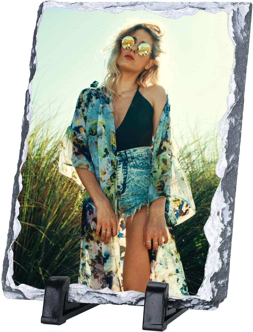 ITODA Personalized Rock Slate Photo, Customized Stone Custom DIY Picture Plaque Frames for Wedding, Anniversary, Christmas, Birthday, Baby Birth, Valentine's Day